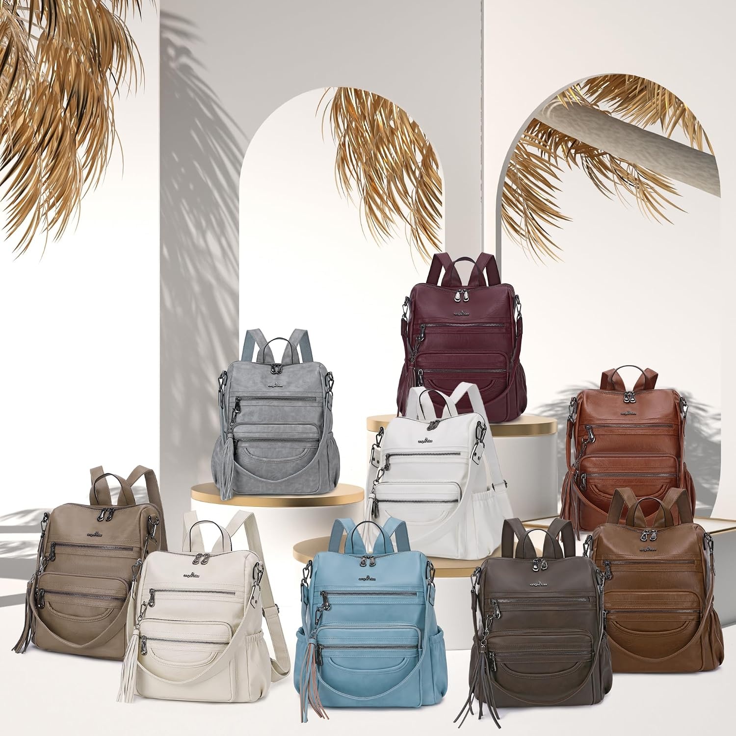 image:imageAngel Kiss Womens Backpacks amp Purse PU Leather Zipper Casual Backpacks amp Shoulder BagsY21wine