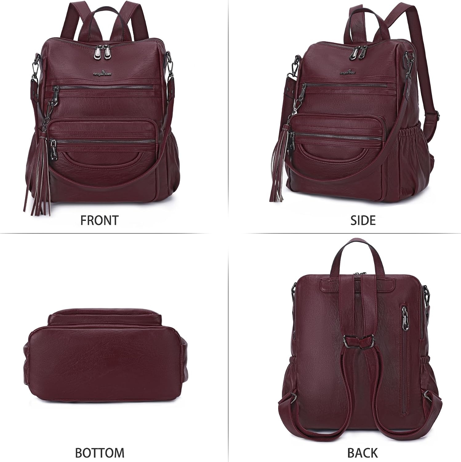 image:imageAngel Kiss Womens Backpacks amp Purse PU Leather Zipper Casual Backpacks amp Shoulder BagsY21wine