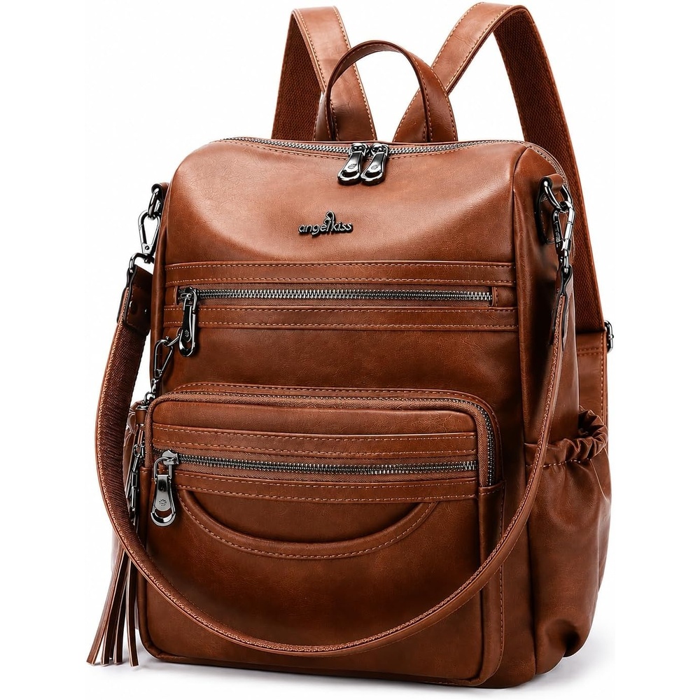 image:imageAngel Kiss Womens Backpacks amp Purse  PU Leather Zipper Casual Backpacks amp Shoulder Bags94brown