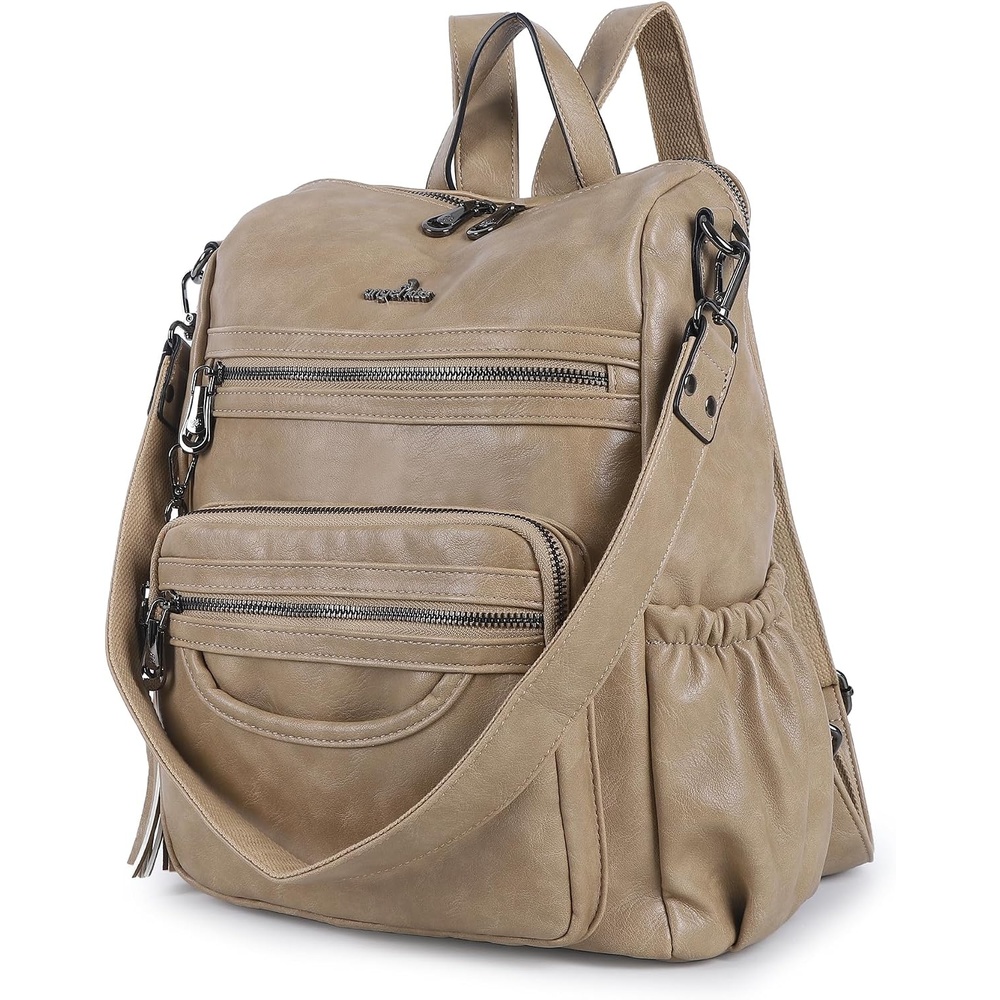 image:imageAngel Kiss Womens Backpacks amp Purse PU Leather Zipper Casual Backpacks amp Shoulder BagsRetro Apricot