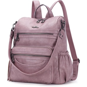 Angel Kiss Women’s Backpacks & Purse – PU Leather Zipper Casual Backpacks & Shoulder Bags(Retro Pink)