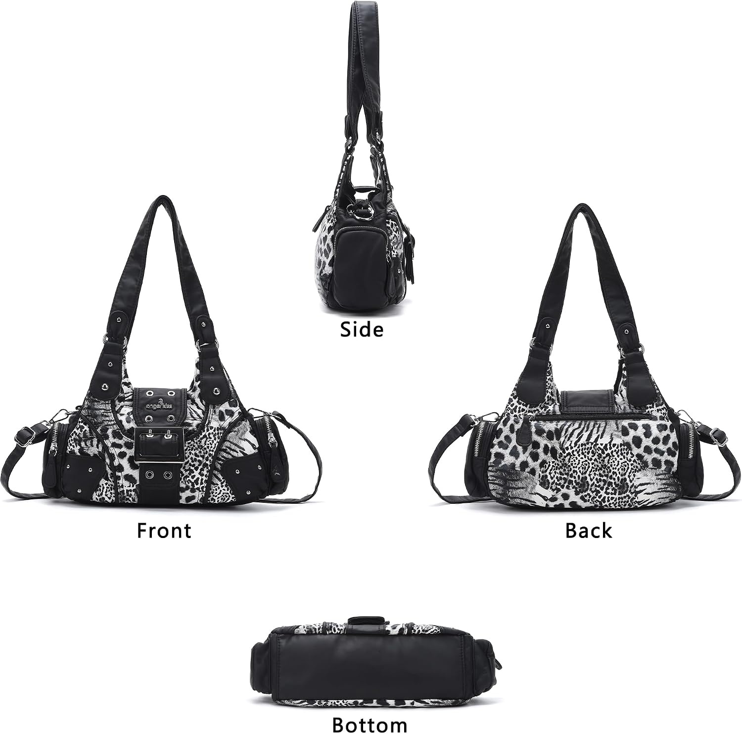 image:imageAngel Kiss Hobo Purses for Women Small Vegan Leather Shoulder Handbag Vintage MultiPocket Crossbody Bag Tote BagBW Leopard