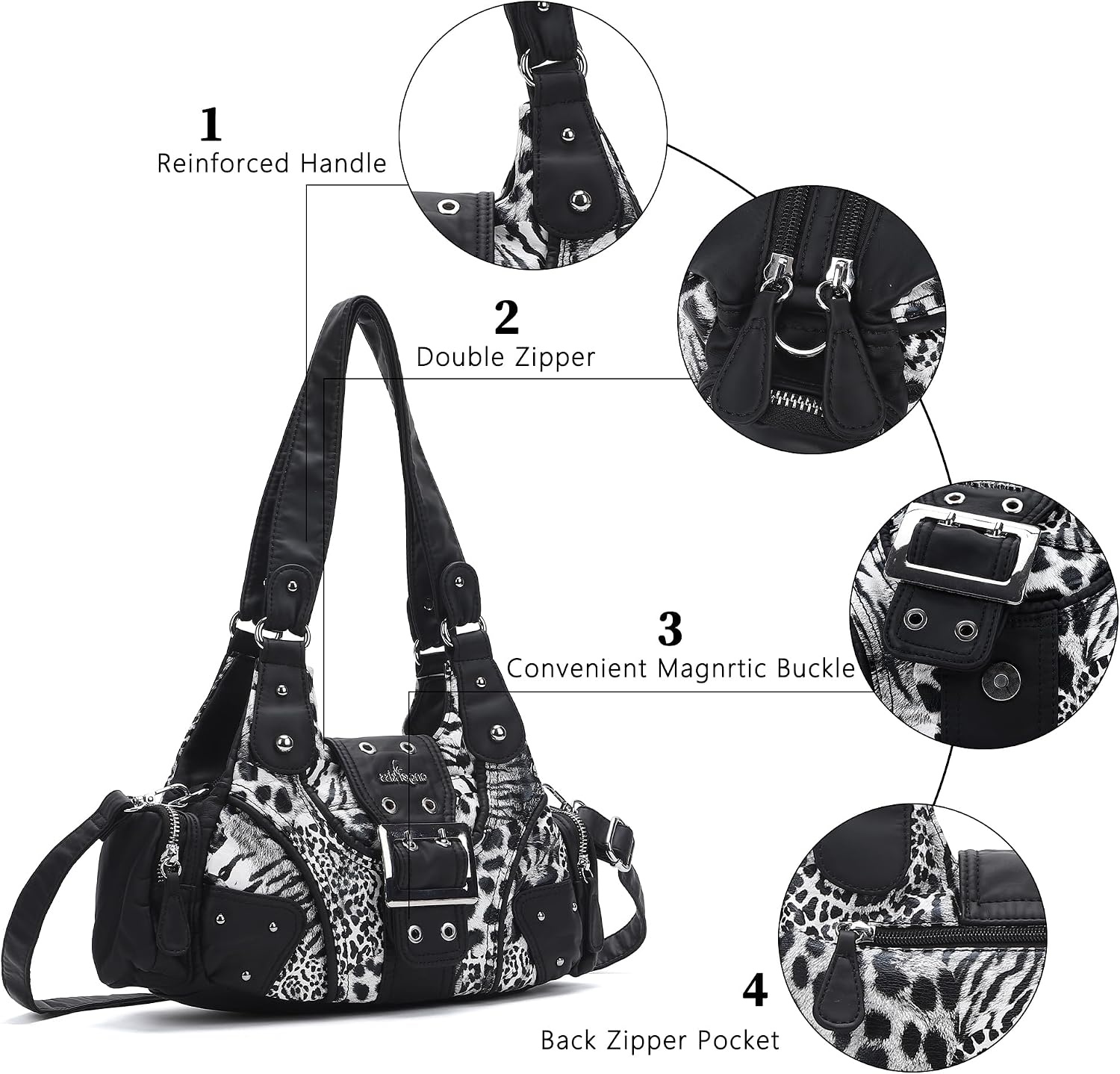 image:imageAngel Kiss Hobo Purses for Women Small Vegan Leather Shoulder Handbag Vintage MultiPocket Crossbody Bag Tote BagBW Leopard