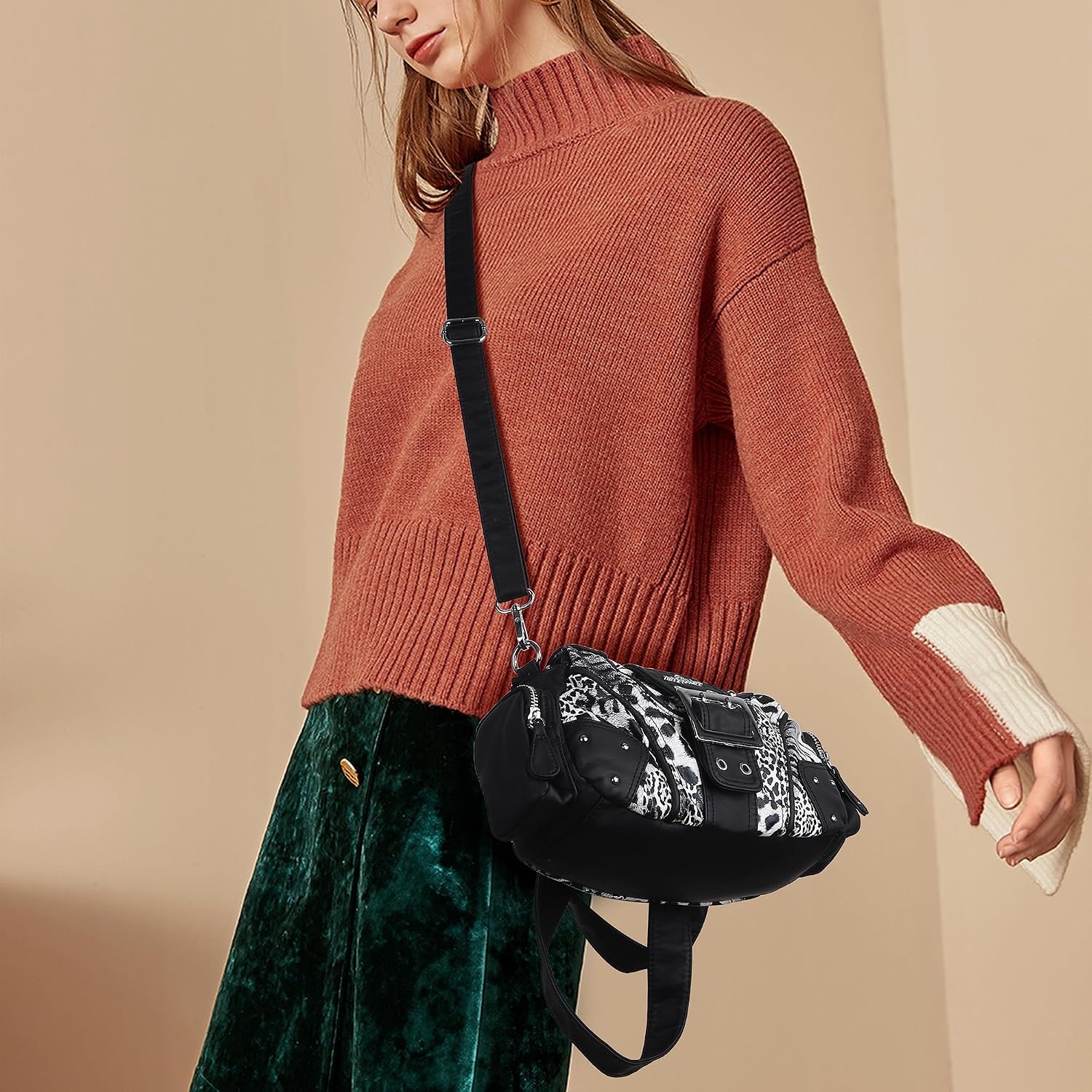 image:imageAngel Kiss Hobo Purses for Women Small Vegan Leather Shoulder Handbag Vintage MultiPocket Crossbody Bag Tote BagBW Leopard