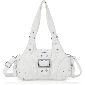 Angel Kiss Hobo Purses for Women, Small Vegan Leather Shoulder Handbag, Vintage Multi-Pocket Crossbody Bag Tote Bag(White)