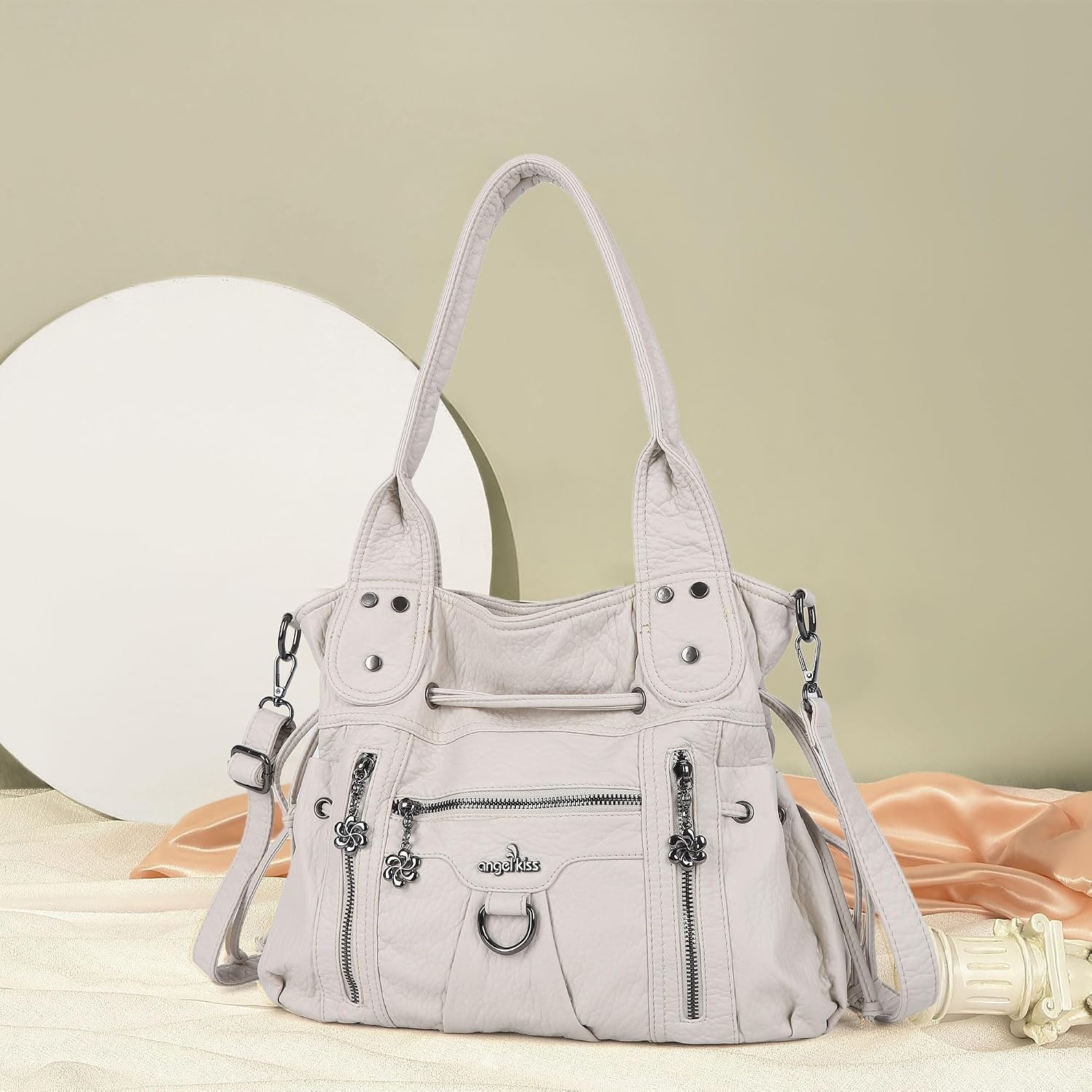 image:imageAngel Kiss Hobo Bags for Women Fashion Shoulder Bag Ladies Purses and Handbags Roomy Tote Bags Purse with Crossbody StrapBeige