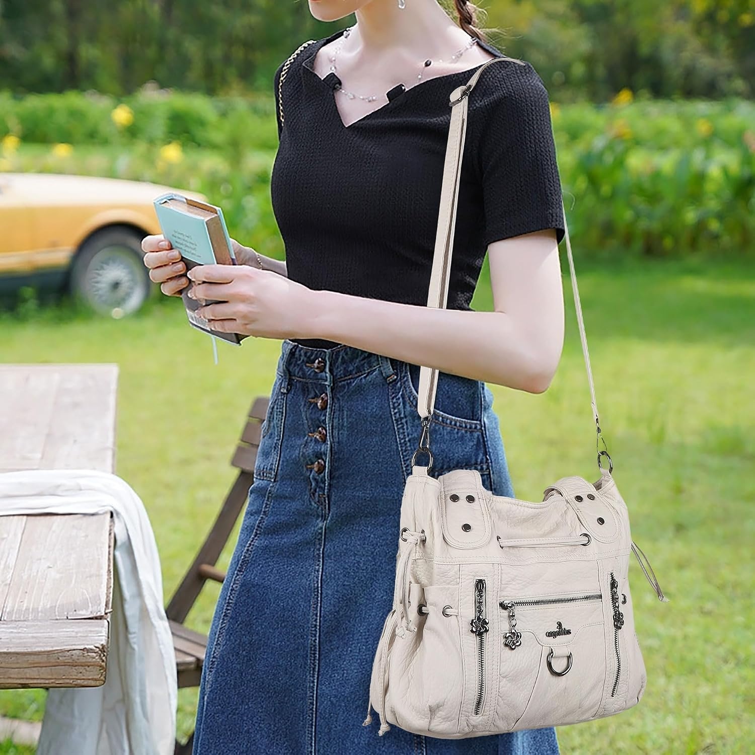 image:imageAngel Kiss Hobo Bags for Women Fashion Shoulder Bag Ladies Purses and Handbags Roomy Tote Bags Purse with Crossbody StrapBeige