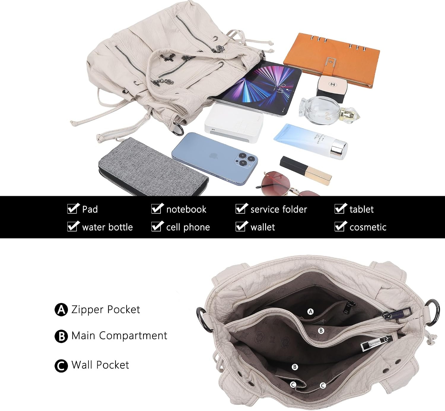 image:imageAngel Kiss Hobo Bags for Women Fashion Shoulder Bag Ladies Purses and Handbags Roomy Tote Bags Purse with Crossbody StrapBeige