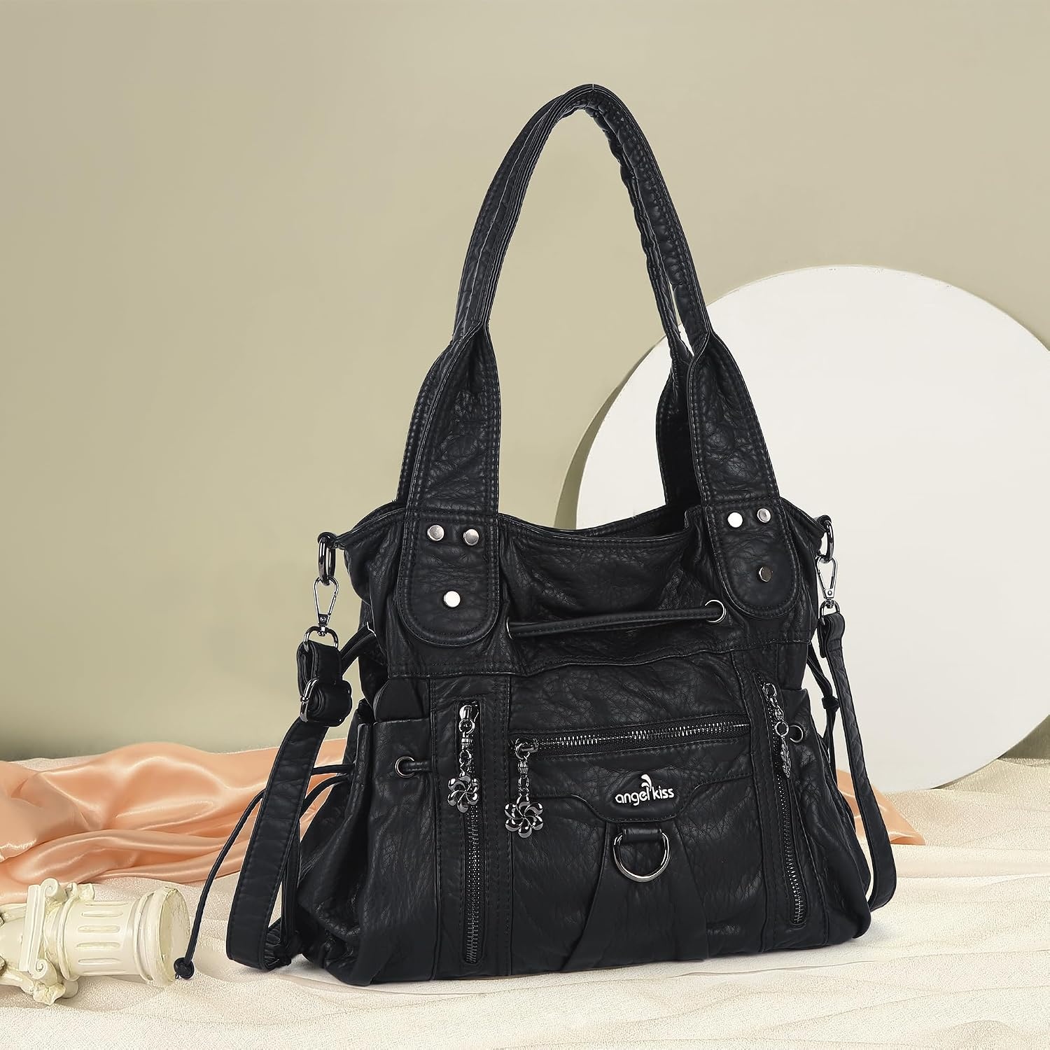 image:imageAngel Kiss Hobo Bags for Women Fashion Shoulder Bag Ladies Purses and Handbags Roomy Tote Bags Purse with Crossbody StrapBlack
