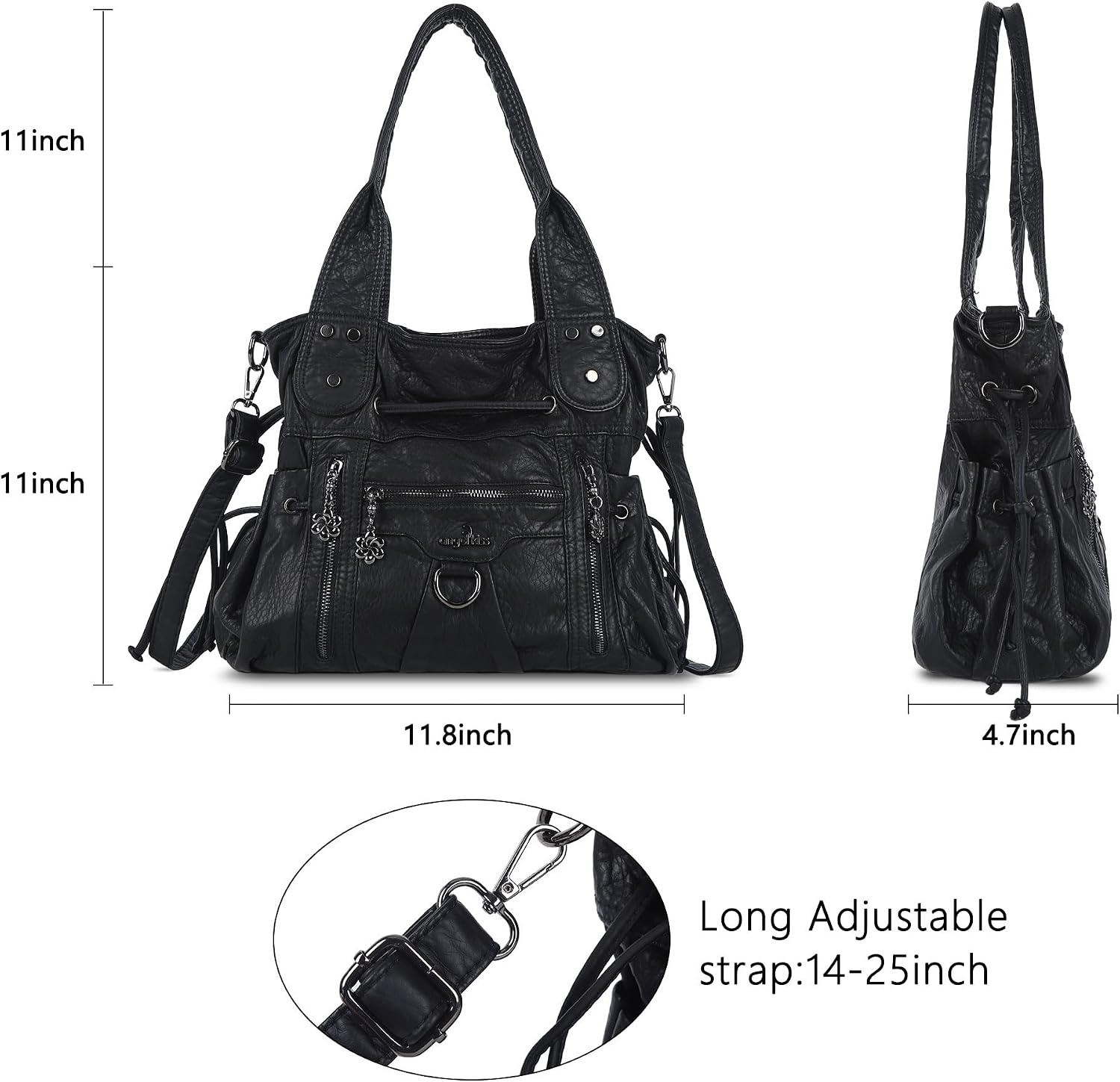 image:imageAngel Kiss Hobo Bags for Women Fashion Shoulder Bag Ladies Purses and Handbags Roomy Tote Bags Purse with Crossbody StrapBlack