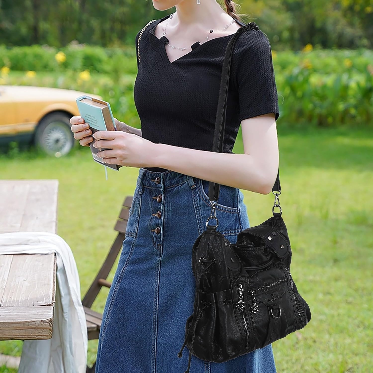 image:imageAngel Kiss Hobo Bags for Women Fashion Shoulder Bag Ladies Purses and Handbags Roomy Tote Bags Purse with Crossbody StrapBlack