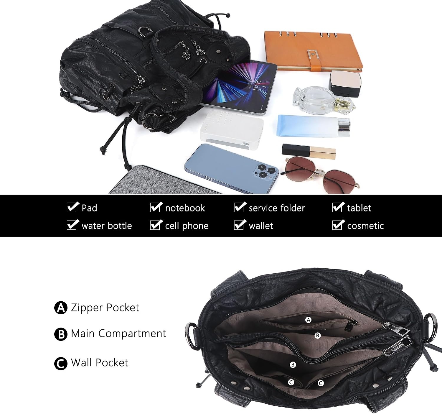 image:imageAngel Kiss Hobo Bags for Women Fashion Shoulder Bag Ladies Purses and Handbags Roomy Tote Bags Purse with Crossbody StrapBlack