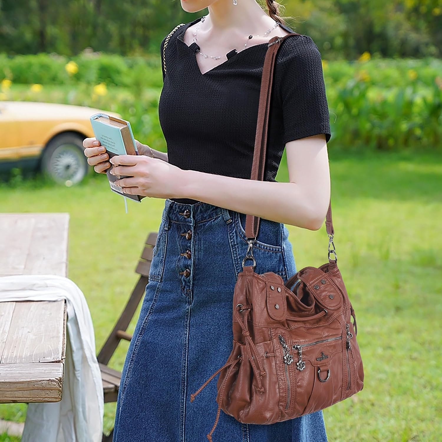 image:imageAngel Kiss Hobo Bags for Women Fashion Shoulder Bag Ladies Purses and Handbags Roomy Tote Bags Purse with Crossbody StrapBrown