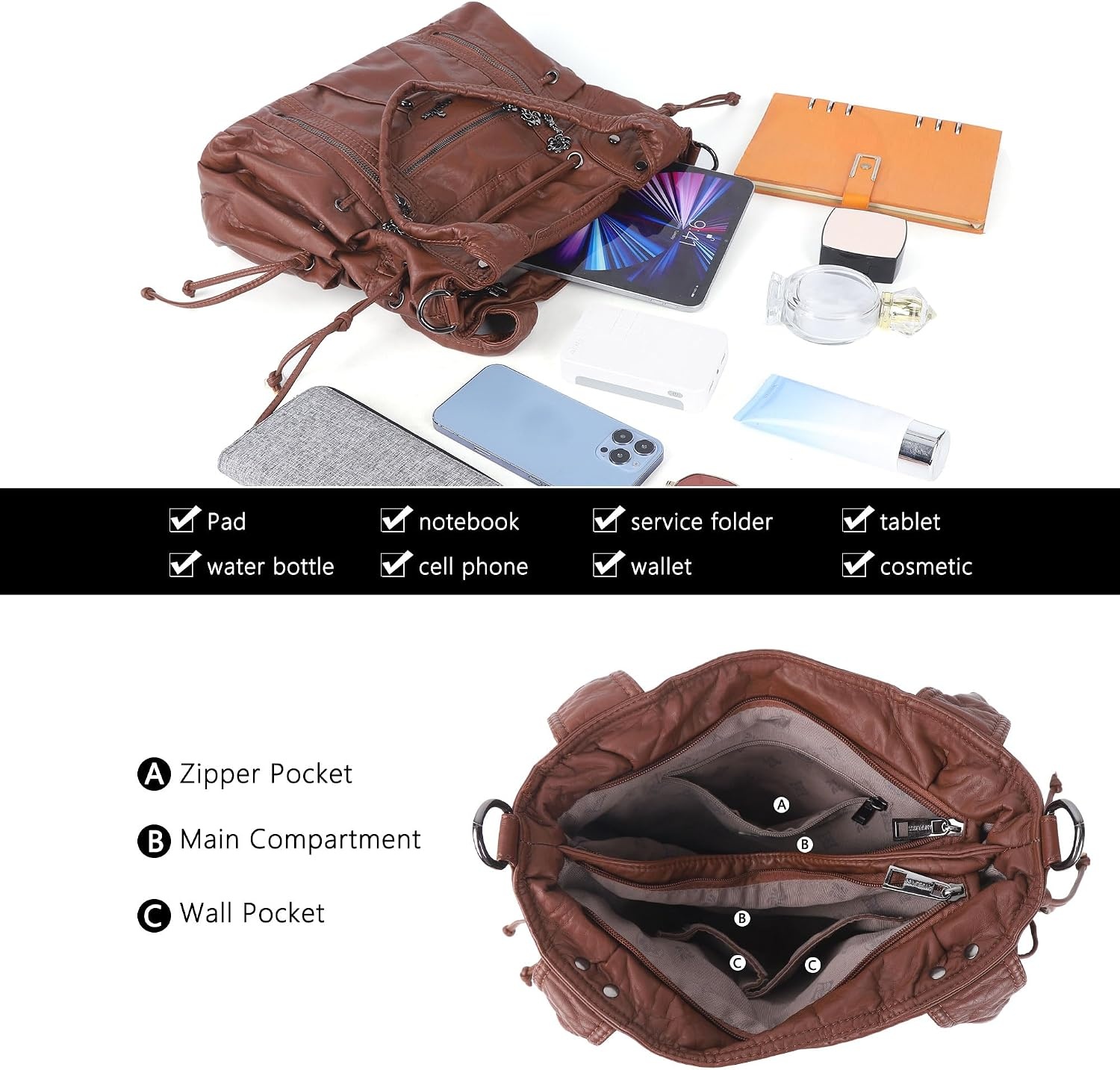 image:imageAngel Kiss Hobo Bags for Women Fashion Shoulder Bag Ladies Purses and Handbags Roomy Tote Bags Purse with Crossbody StrapBrown