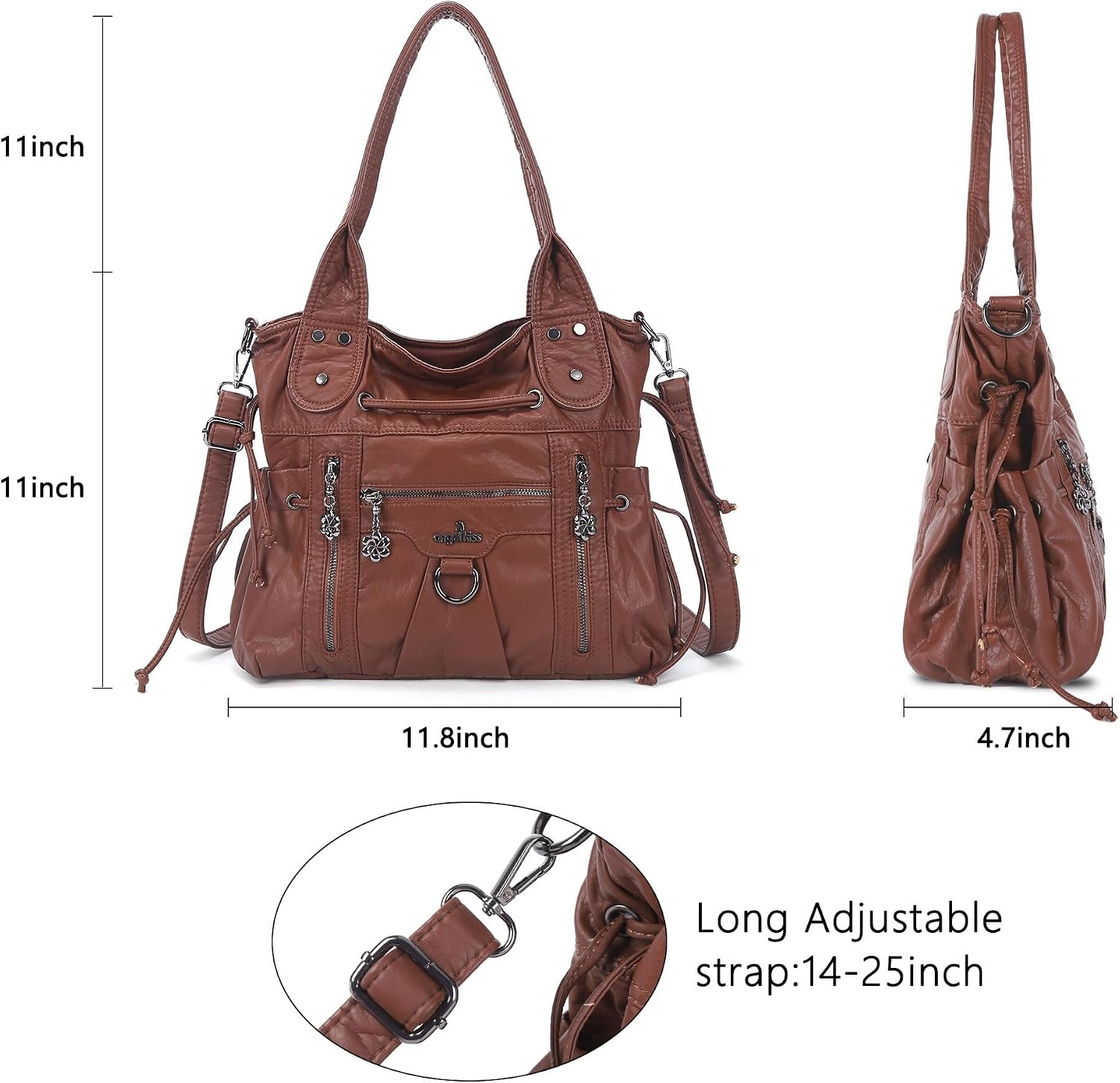 image:imageAngel Kiss Hobo Bags for Women Fashion Shoulder Bag Ladies Purses and Handbags Roomy Tote Bags Purse with Crossbody StrapBrown