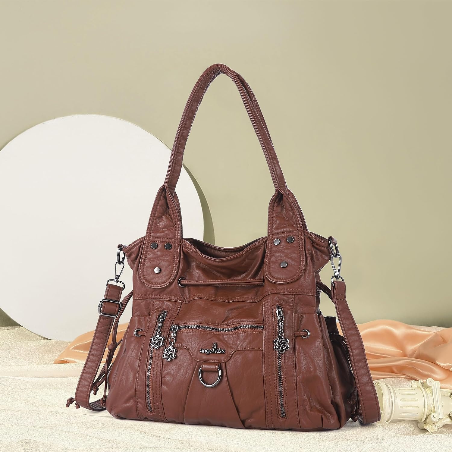 image:imageAngel Kiss Hobo Bags for Women Fashion Shoulder Bag Ladies Purses and Handbags Roomy Tote Bags Purse with Crossbody StrapBrown