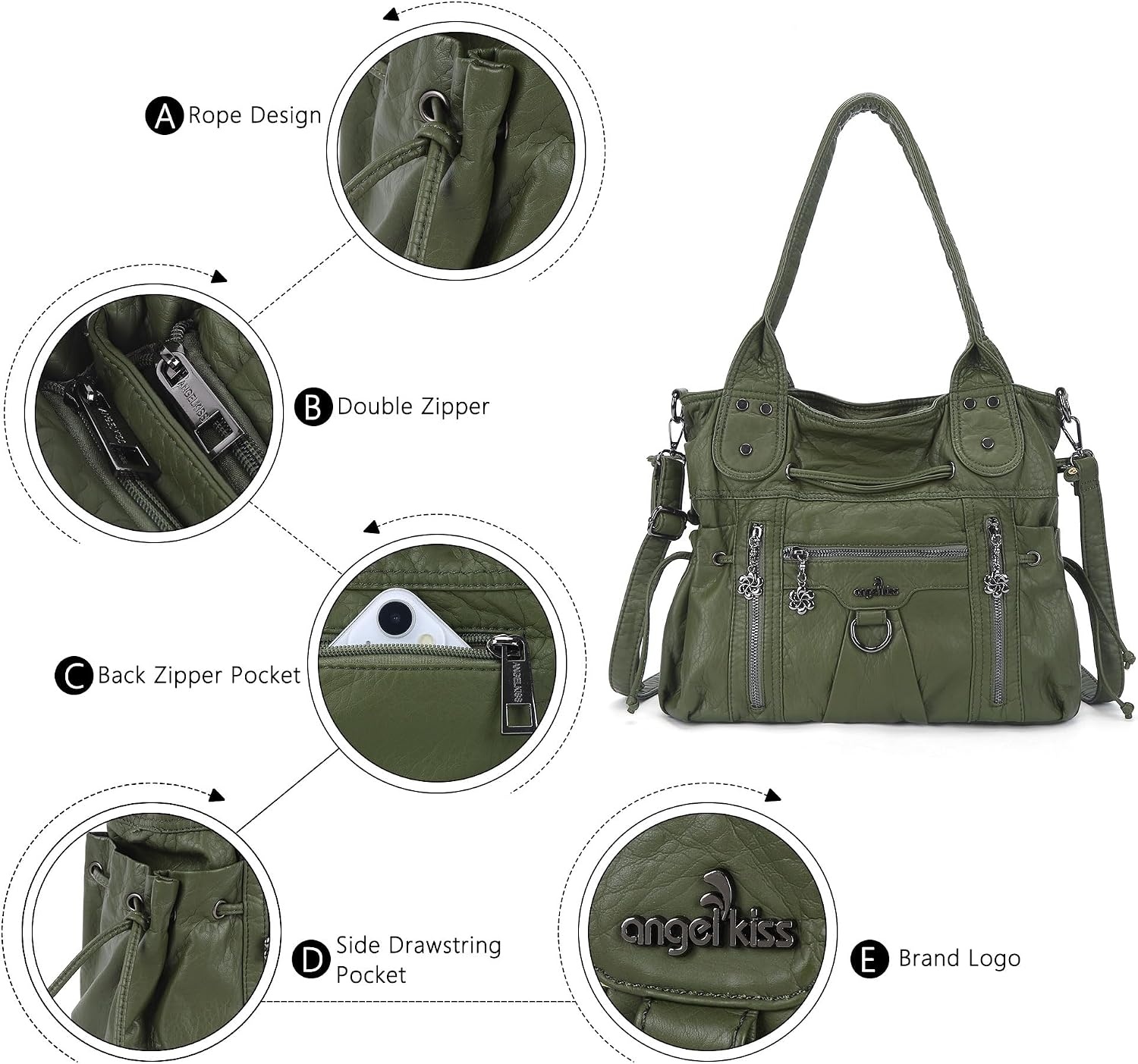 image:imageAngel Kiss Hobo Bags for Women Fashion Shoulder Bag Ladies Purses and Handbags Roomy Tote Bags Purse with Crossbody StrapGreen