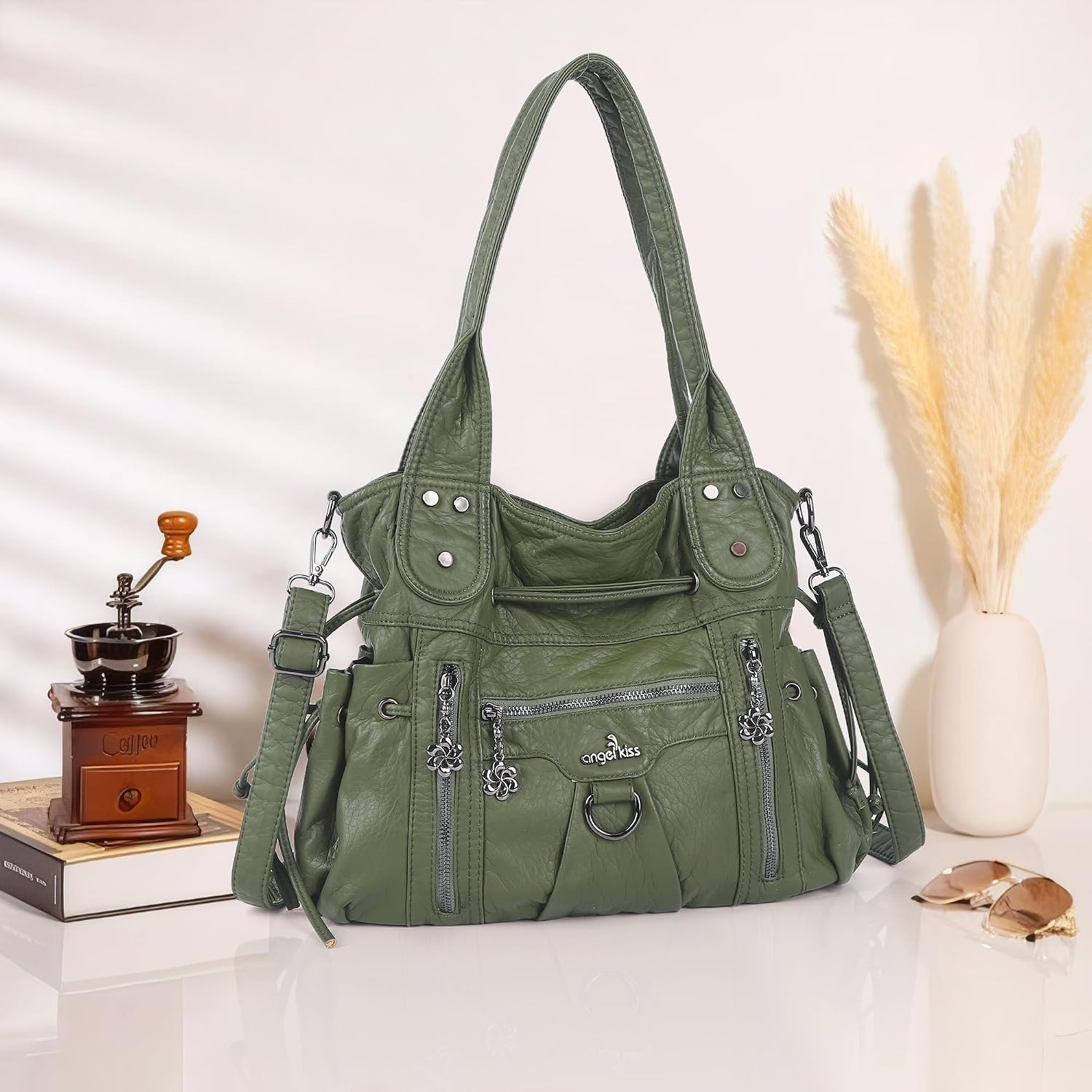 image:imageAngel Kiss Hobo Bags for Women Fashion Shoulder Bag Ladies Purses and Handbags Roomy Tote Bags Purse with Crossbody StrapGreen