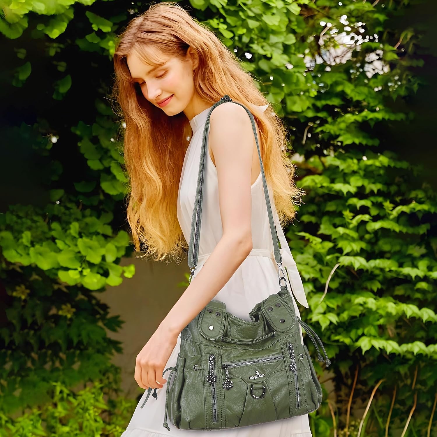 image:imageAngel Kiss Hobo Bags for Women Fashion Shoulder Bag Ladies Purses and Handbags Roomy Tote Bags Purse with Crossbody StrapGreen