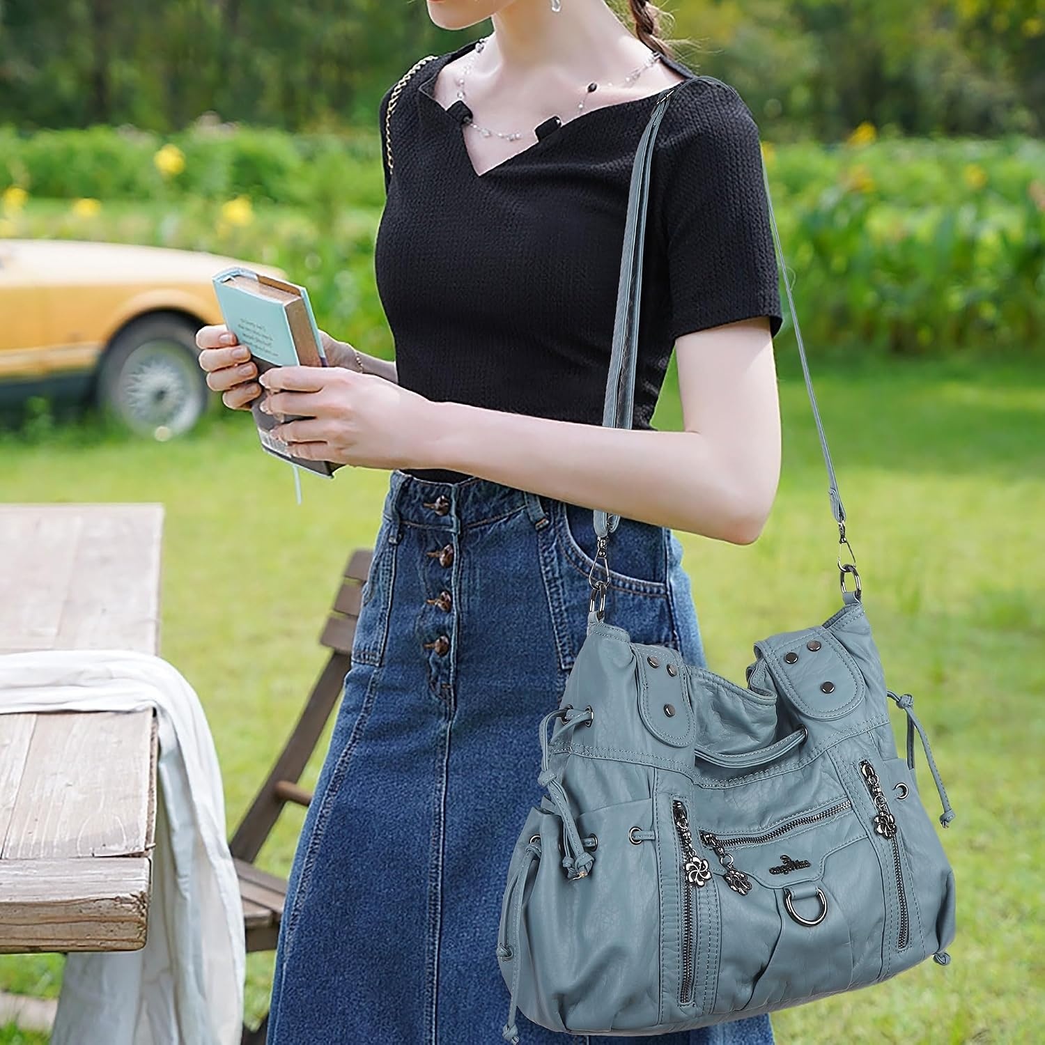 image:imageAngel Kiss Hobo Bags for Women Fashion Shoulder Bag Ladies Purses and Handbags Roomy Tote Bags Purse with Crossbody StrapLblue