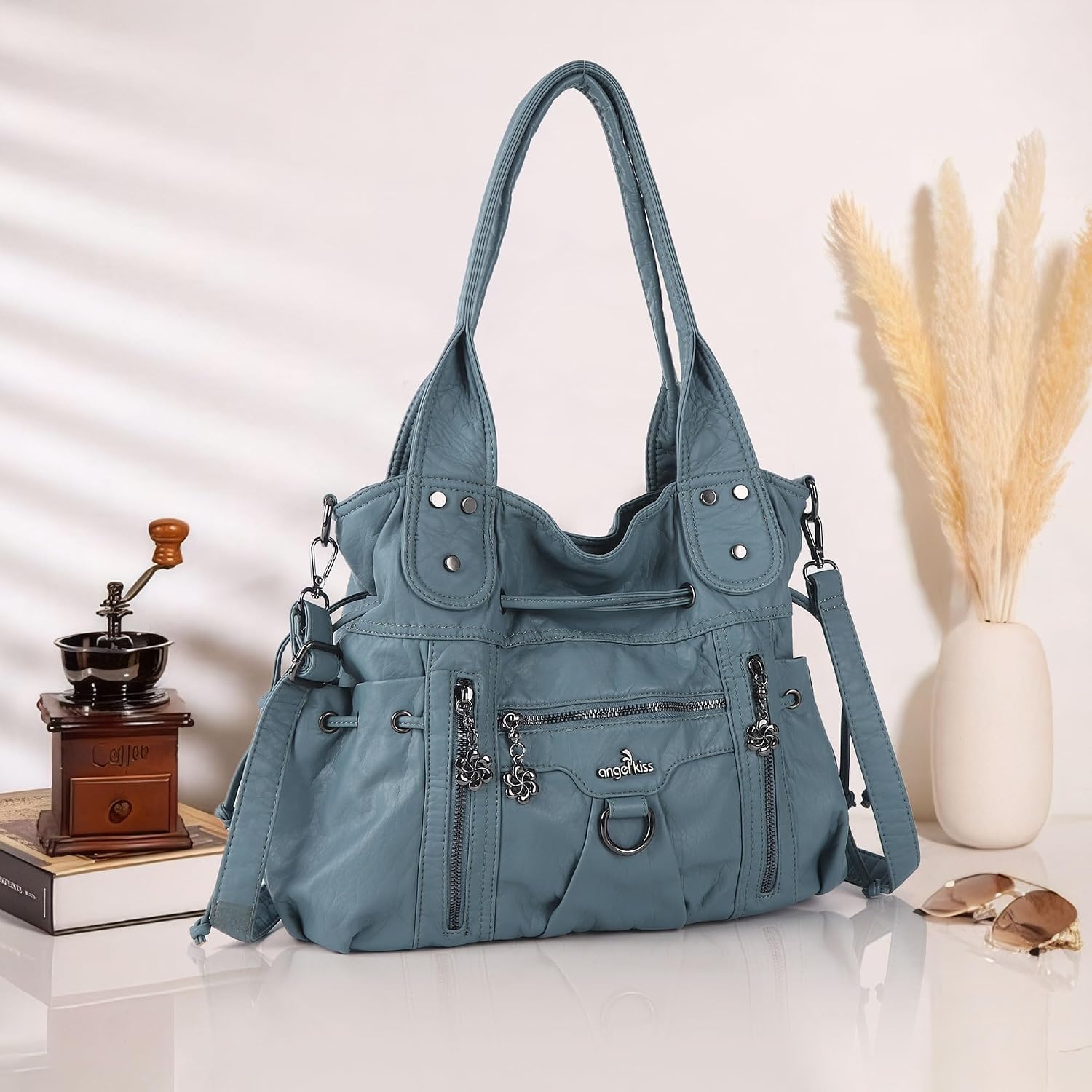 image:imageAngel Kiss Hobo Bags for Women Fashion Shoulder Bag Ladies Purses and Handbags Roomy Tote Bags Purse with Crossbody StrapLblue