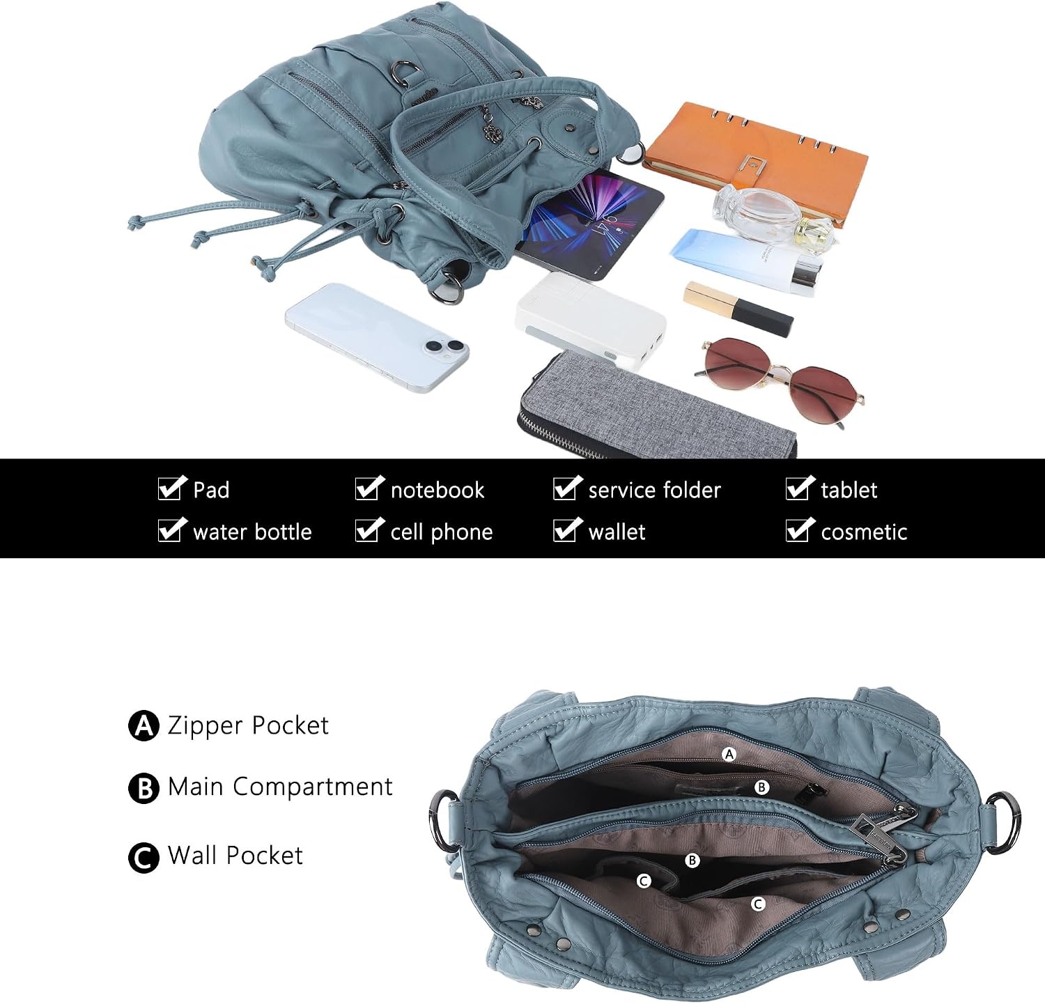 image:imageAngel Kiss Hobo Bags for Women Fashion Shoulder Bag Ladies Purses and Handbags Roomy Tote Bags Purse with Crossbody StrapLblue