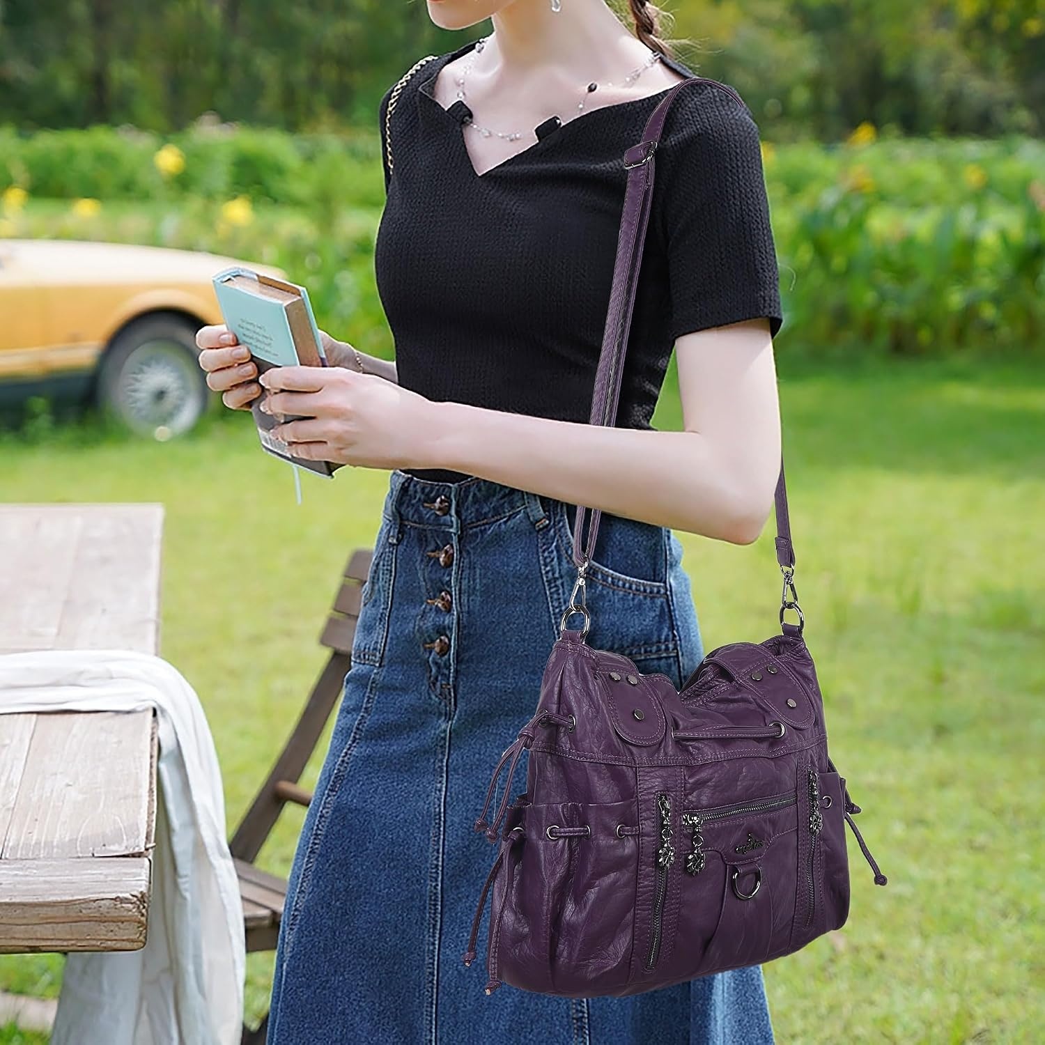 image:imageAngel Kiss Hobo Bags for Women Fashion Shoulder Bag Ladies Purses and Handbags Roomy Tote Bags Purse with Crossbody StrapPurple