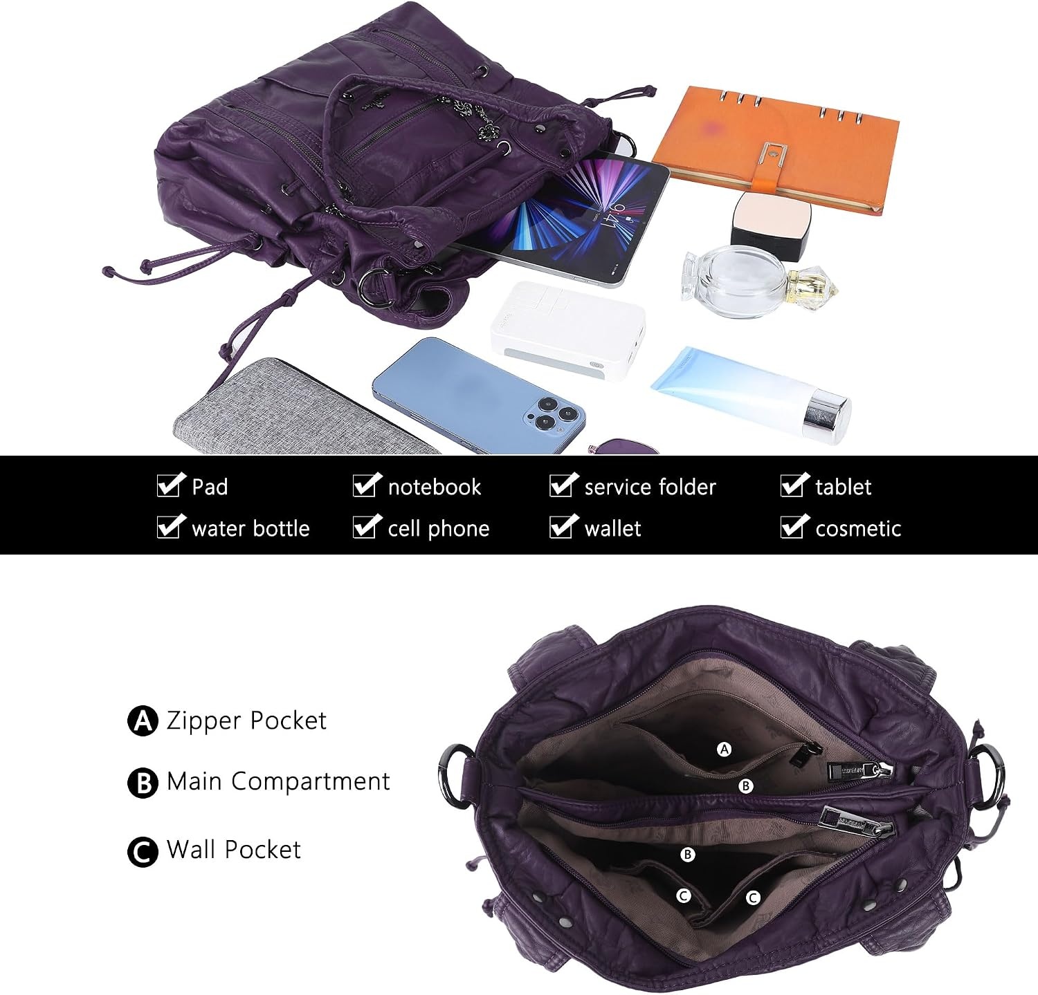 image:imageAngel Kiss Hobo Bags for Women Fashion Shoulder Bag Ladies Purses and Handbags Roomy Tote Bags Purse with Crossbody StrapPurple