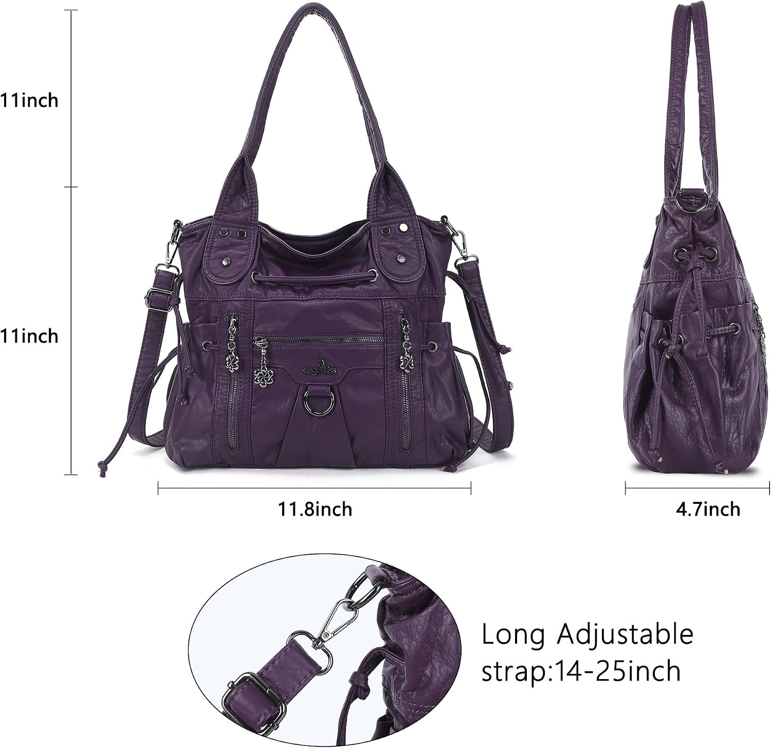 image:imageAngel Kiss Hobo Bags for Women Fashion Shoulder Bag Ladies Purses and Handbags Roomy Tote Bags Purse with Crossbody StrapPurple