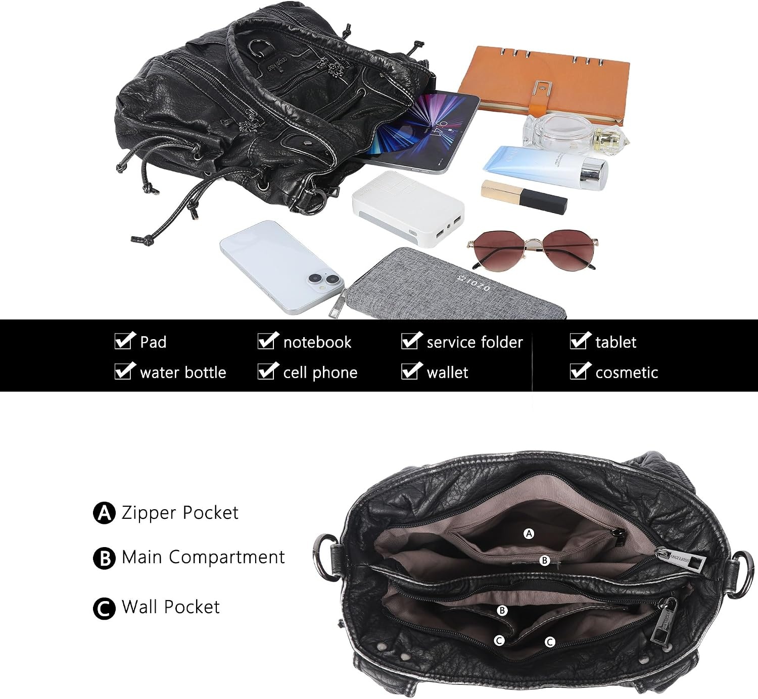 image:imageAngel Kiss Hobo Bags for Women Fashion Shoulder Bag Ladies Purses and Handbags Roomy Tote Bags Purse with Crossbody StrapSilver Black