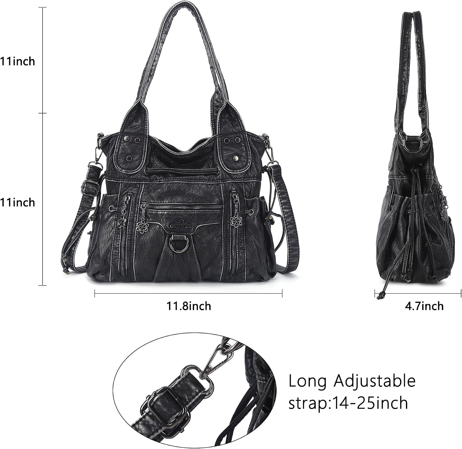 image:imageAngel Kiss Hobo Bags for Women Fashion Shoulder Bag Ladies Purses and Handbags Roomy Tote Bags Purse with Crossbody StrapSilver Black