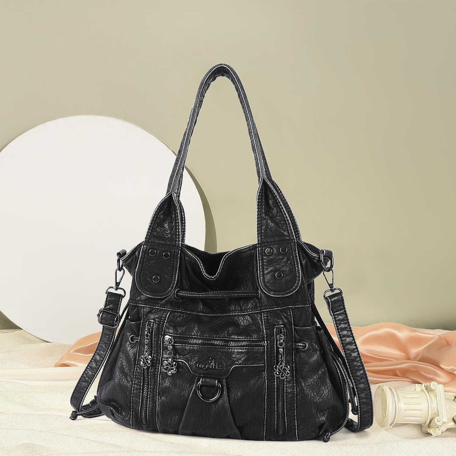 image:imageAngel Kiss Hobo Bags for Women Fashion Shoulder Bag Ladies Purses and Handbags Roomy Tote Bags Purse with Crossbody StrapSilver Black