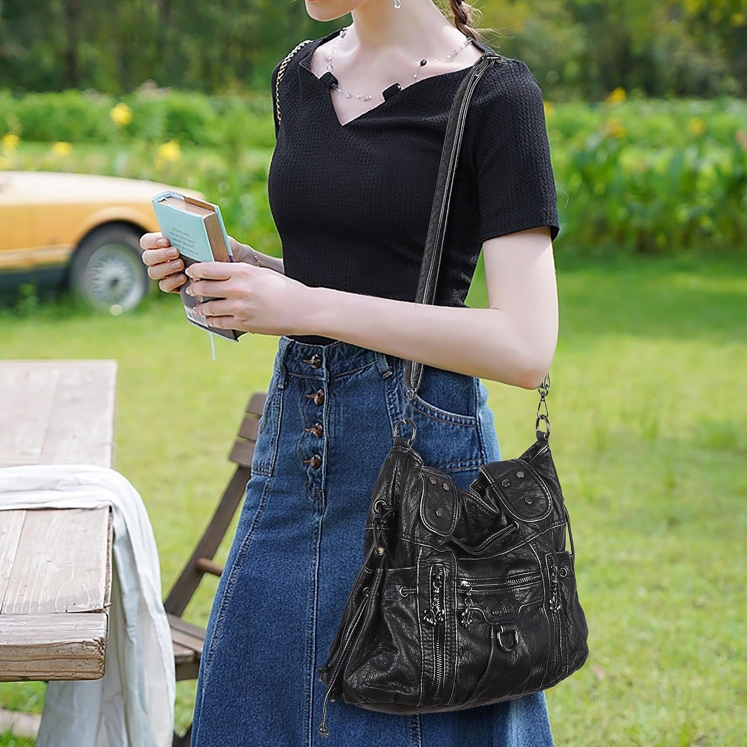 image:imageAngel Kiss Hobo Bags for Women Fashion Shoulder Bag Ladies Purses and Handbags Roomy Tote Bags Purse with Crossbody StrapSilver Black