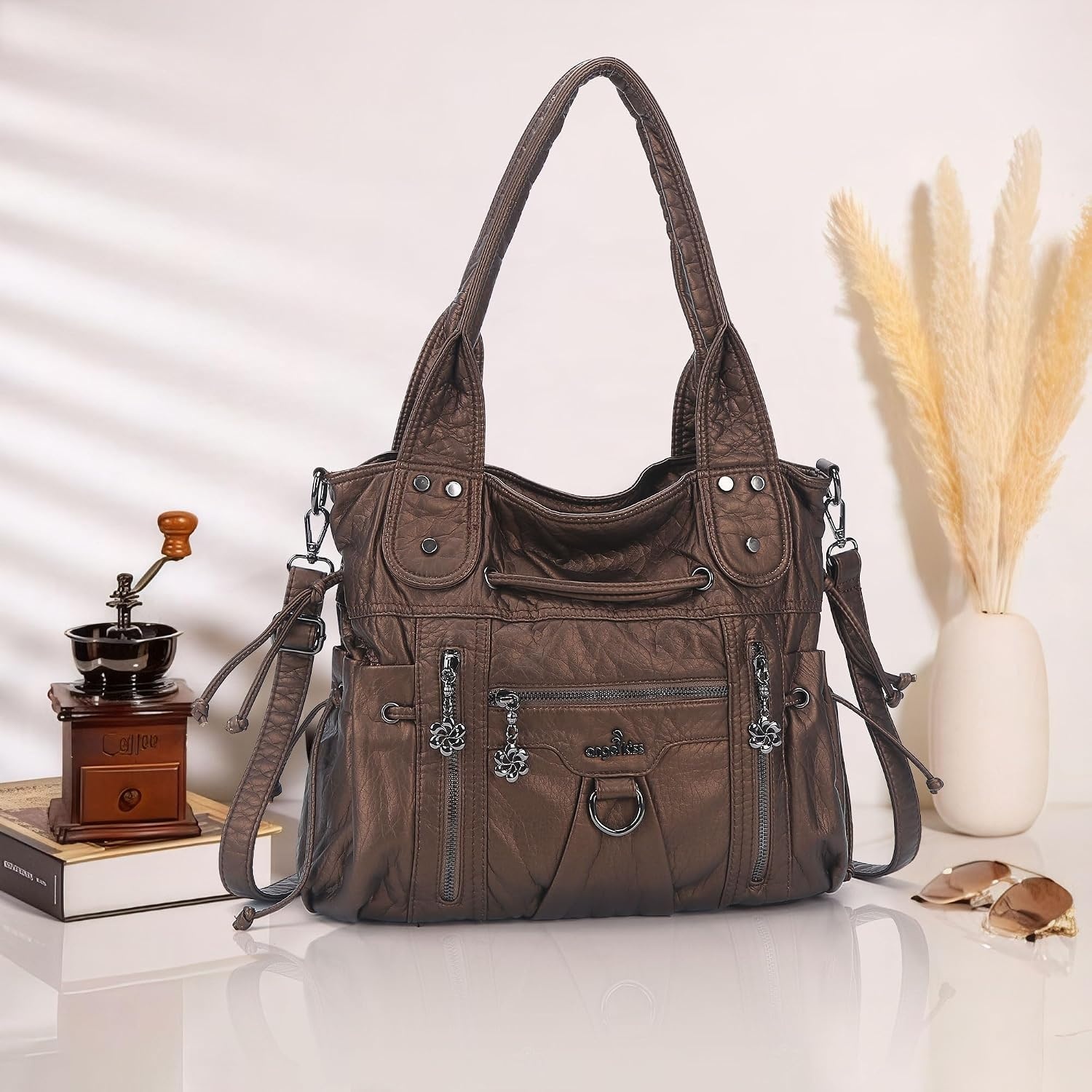 image:imageAngel Kiss Hobo Bags for Women Fashion Shoulder Bag Ladies Purses and Handbags Roomy Tote Bags Purse with Crossbody StrapTaupe
