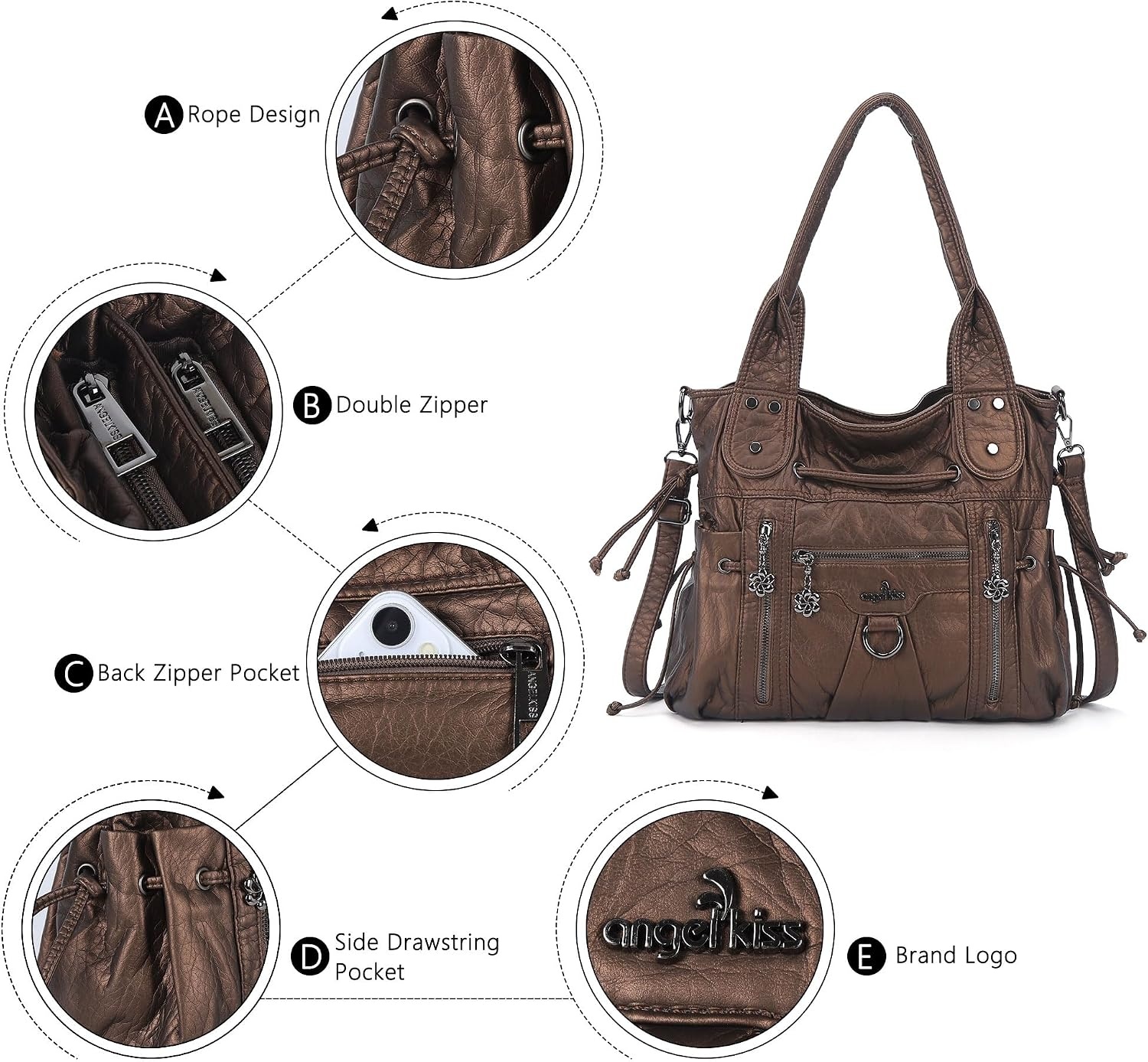 image:imageAngel Kiss Hobo Bags for Women Fashion Shoulder Bag Ladies Purses and Handbags Roomy Tote Bags Purse with Crossbody StrapTaupe