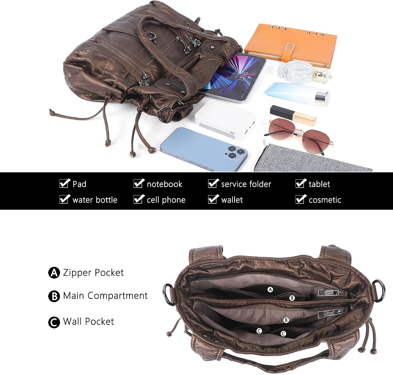 image:imageAngel Kiss Hobo Bags for Women Fashion Shoulder Bag Ladies Purses and Handbags Roomy Tote Bags Purse with Crossbody StrapTaupe