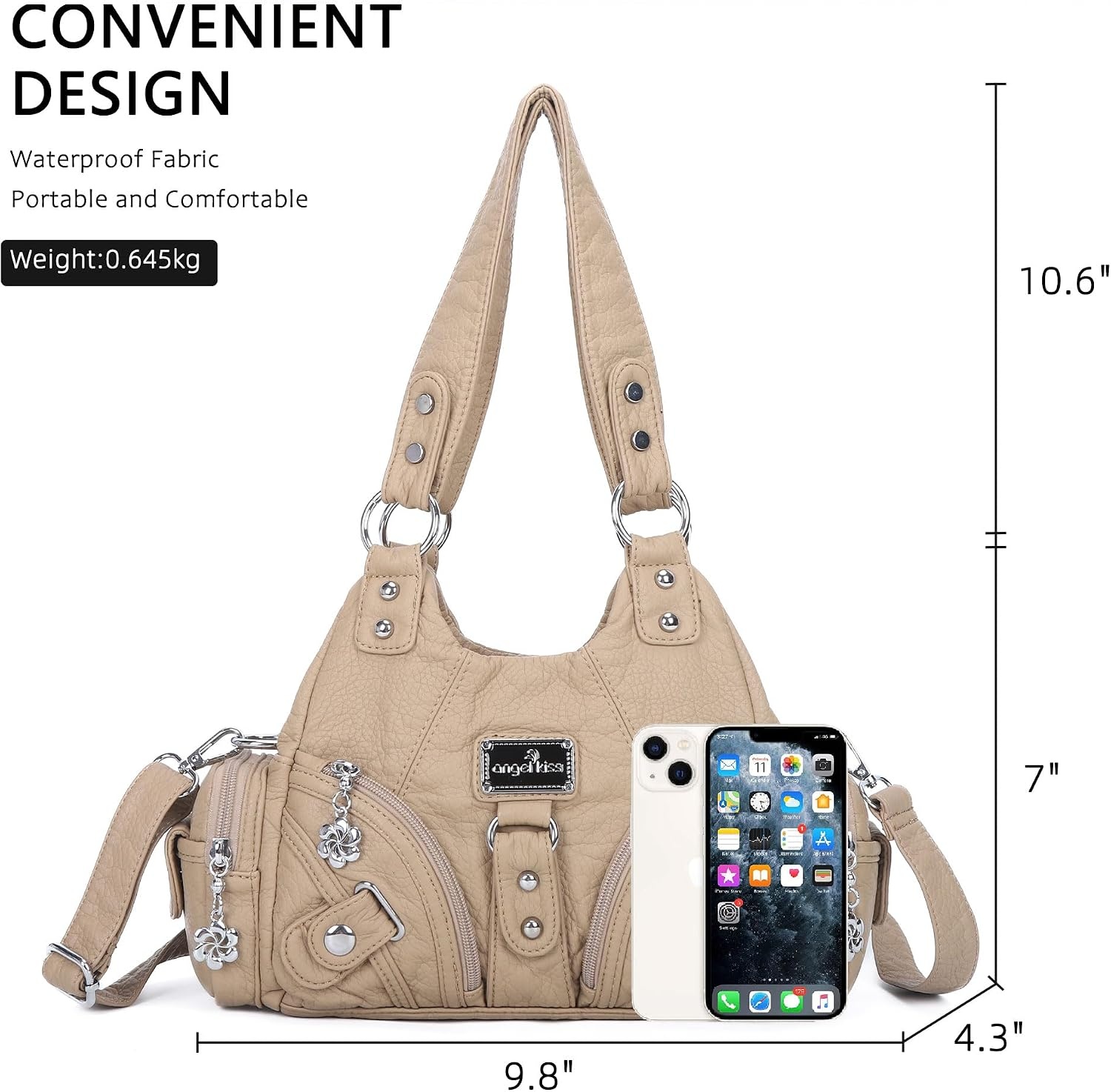 image:imageAngel Kiss Purses for Women Small Hobo Shoulder Bags Vagen Leather MultiPocket Tote Bag with ZipperApricot
