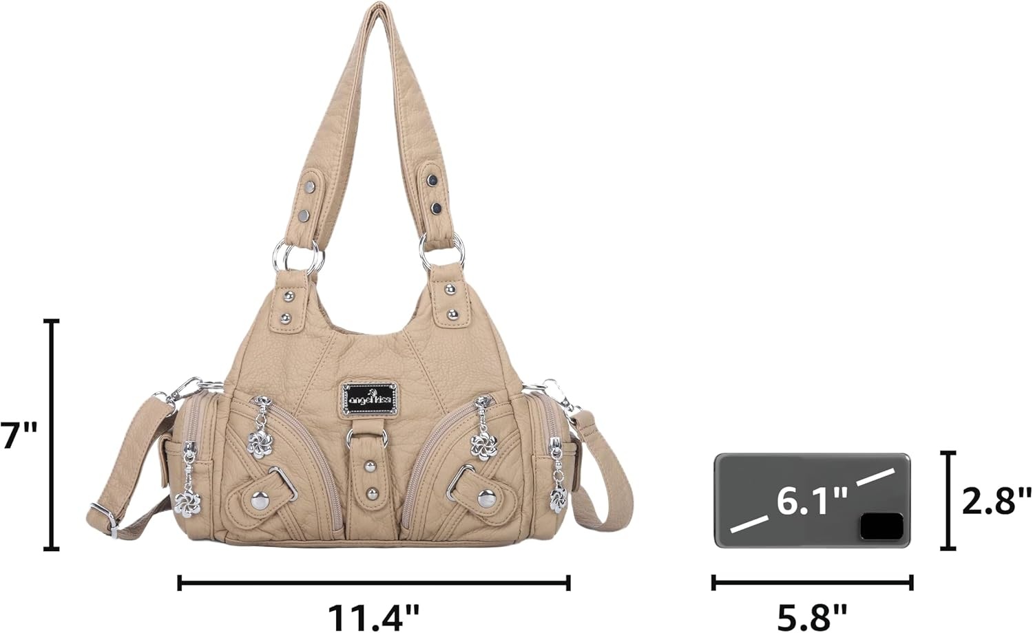 image:imageAngel Kiss Purses for Women Small Hobo Shoulder Bags Vagen Leather MultiPocket Tote Bag with ZipperApricot