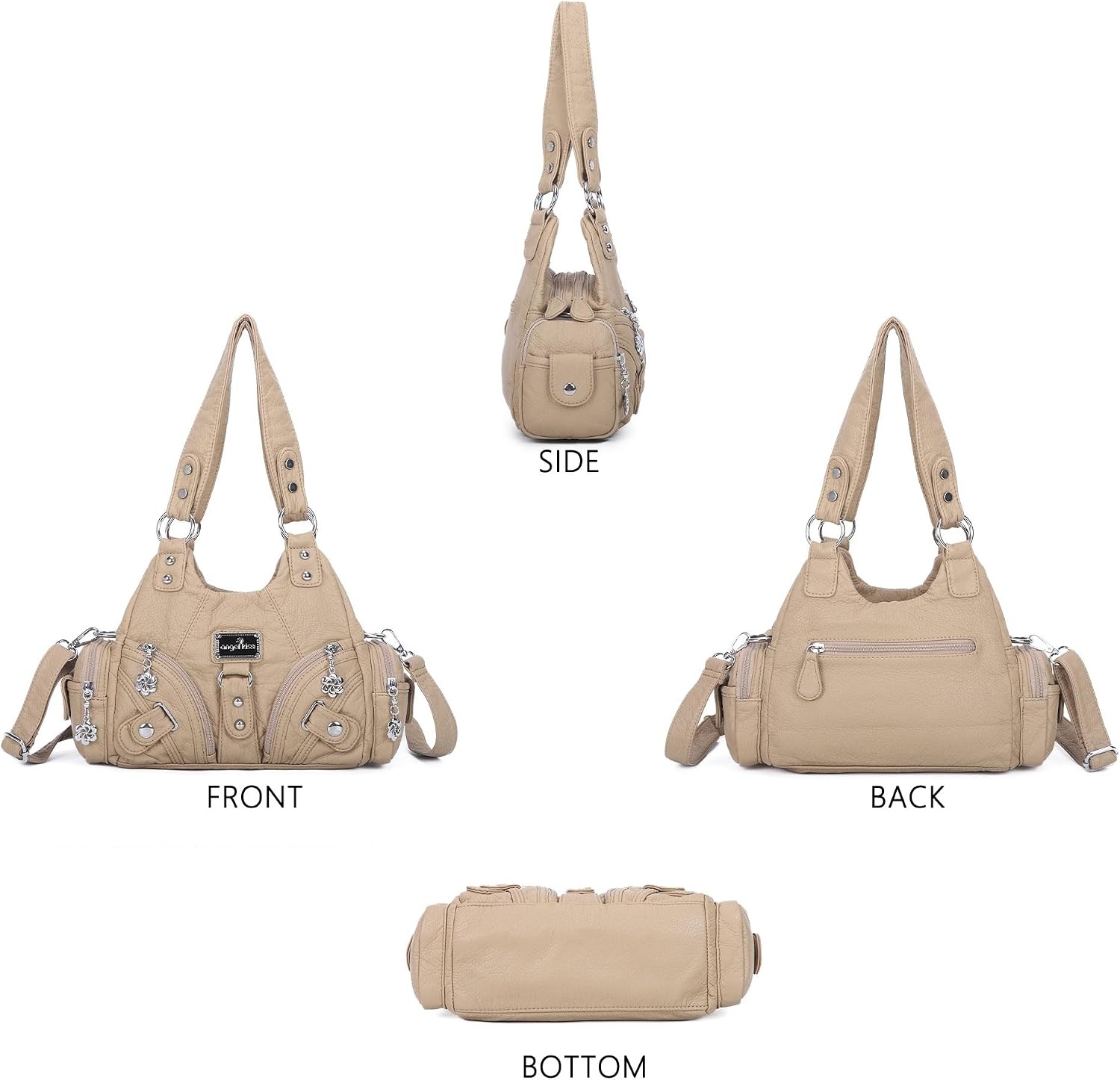 image:imageAngel Kiss Purses for Women Small Hobo Shoulder Bags Vagen Leather MultiPocket Tote Bag with ZipperApricot