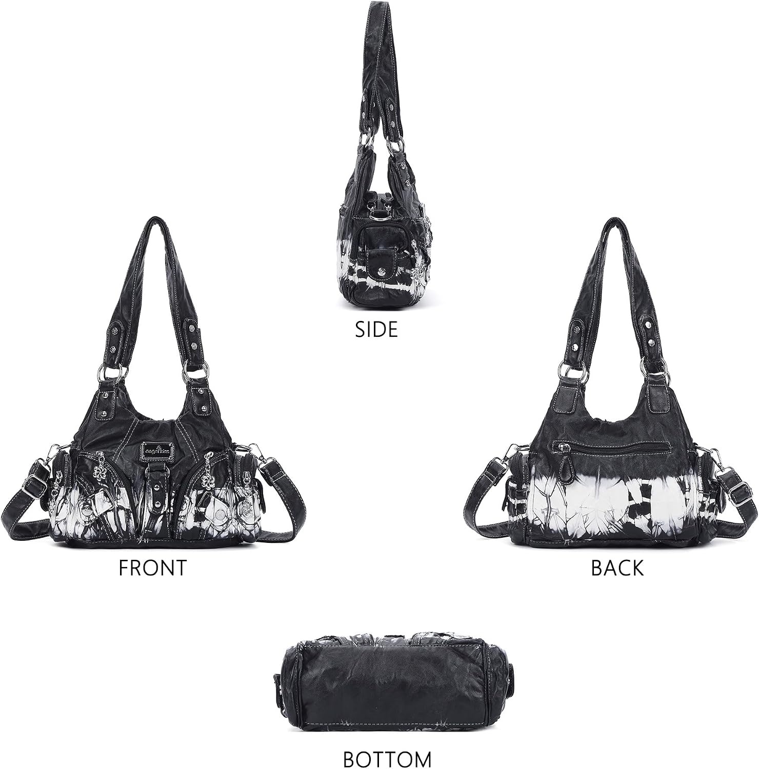 image:imageAngel Kiss Purses for Women Small Hobo Shoulder Bags Vagen Leather MultiPocket Tote Bag with ZipperBlack Tiedye