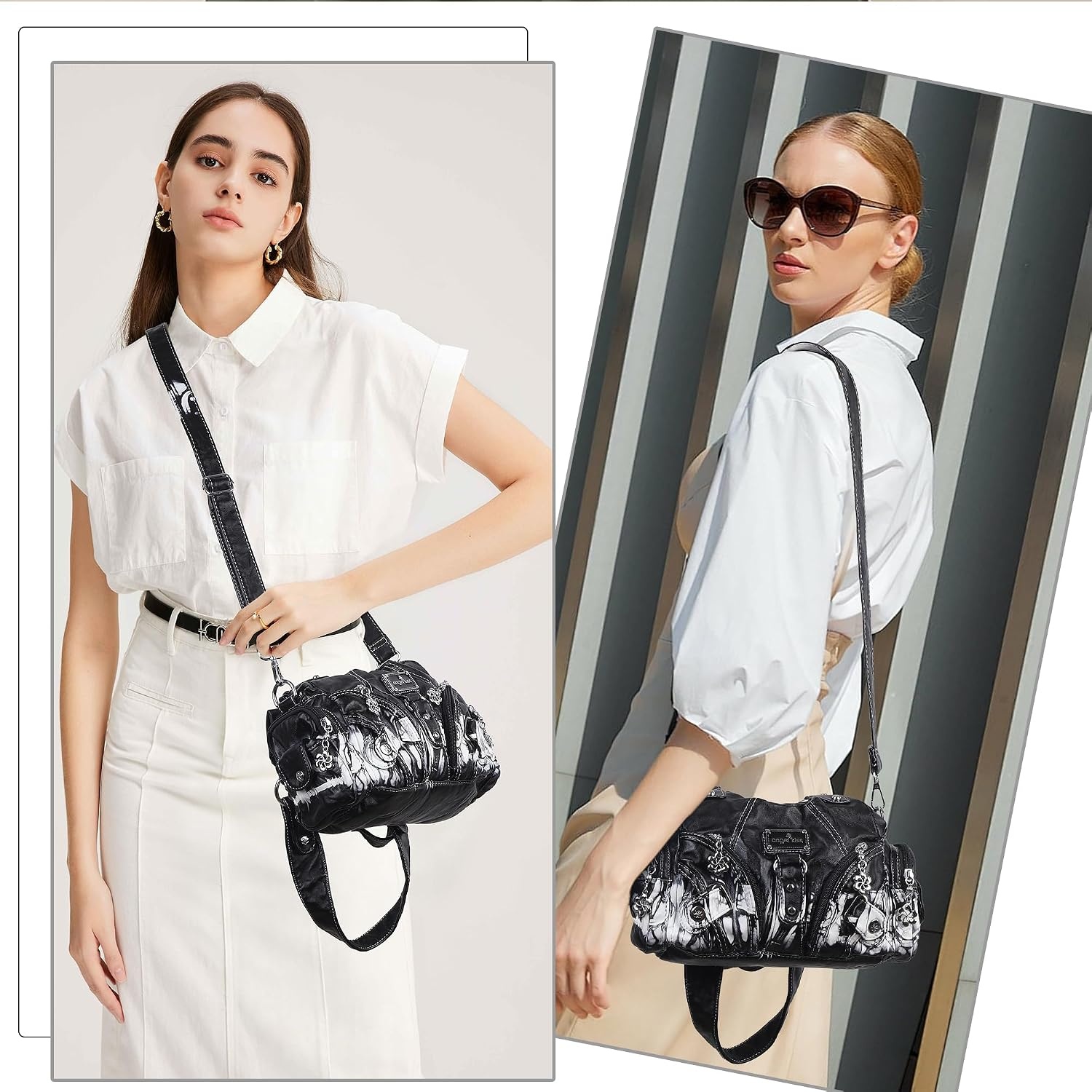 image:imageAngel Kiss Purses for Women Small Hobo Shoulder Bags Vagen Leather MultiPocket Tote Bag with ZipperBlack Tiedye