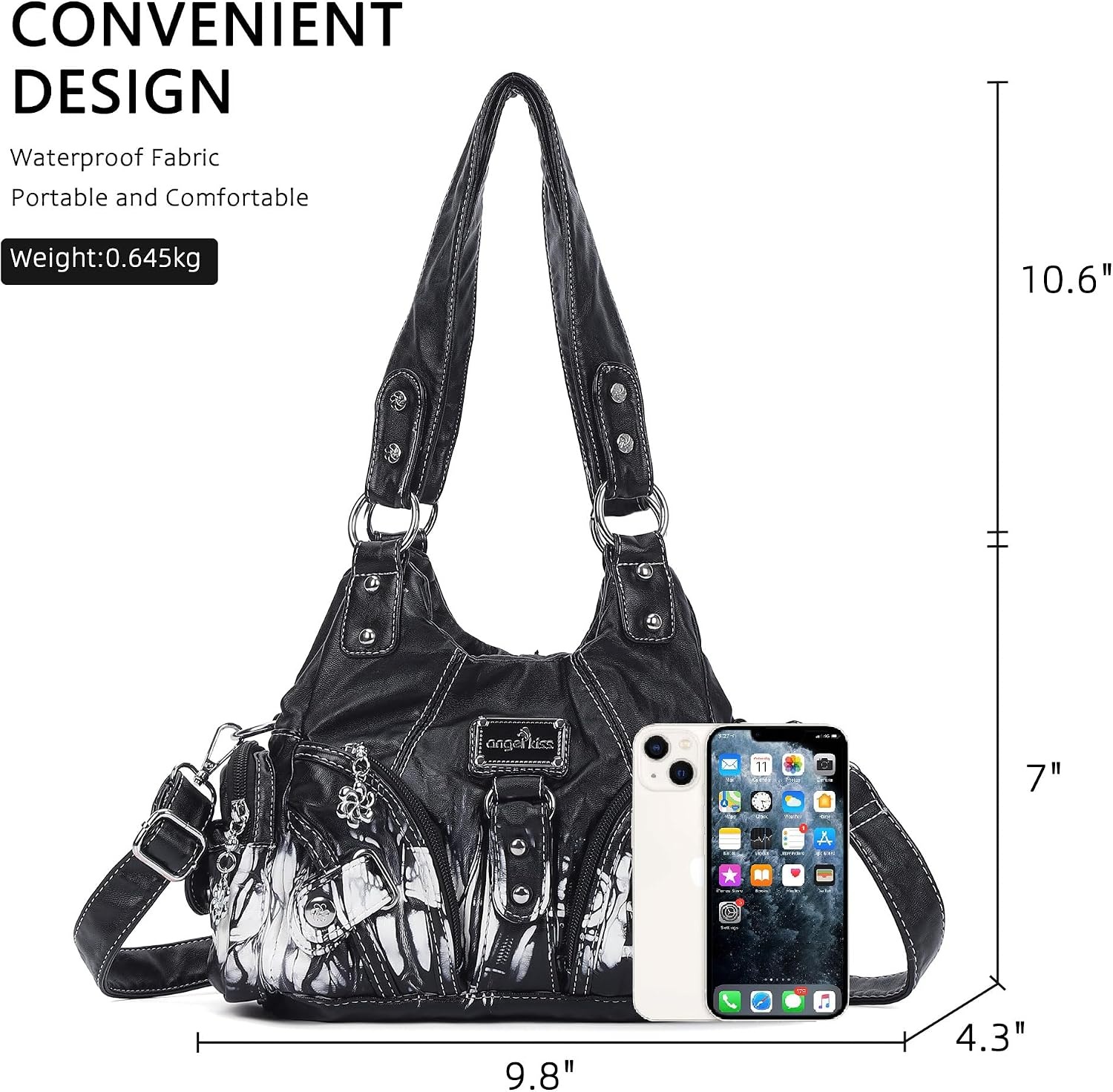 image:imageAngel Kiss Purses for Women Small Hobo Shoulder Bags Vagen Leather MultiPocket Tote Bag with ZipperBlack Tiedye