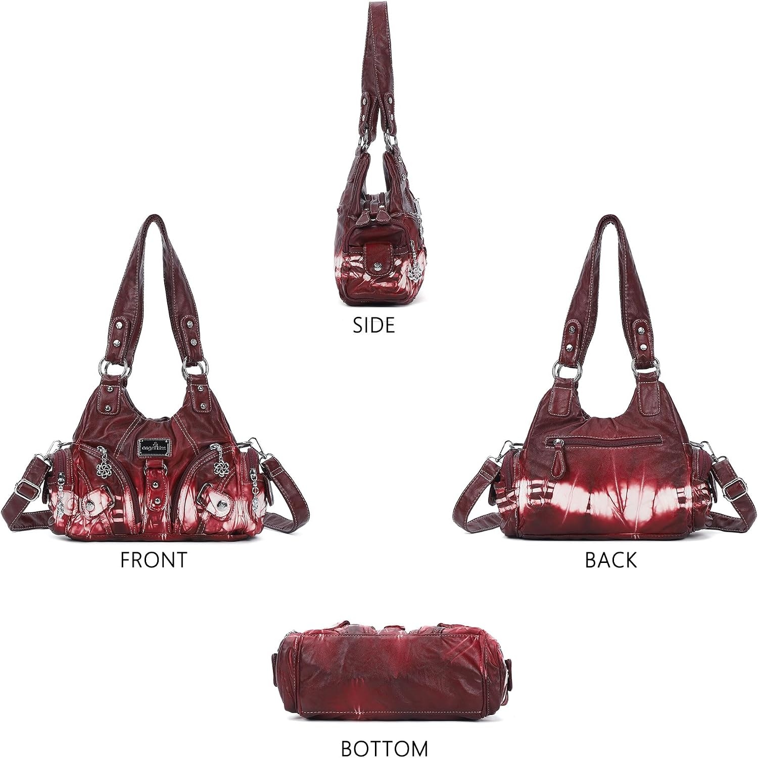 image:imageAngel Kiss Purses for Women Small Hobo Shoulder Bags Vagen Leather MultiPocket Tote Bag with ZipperRed Tiedye