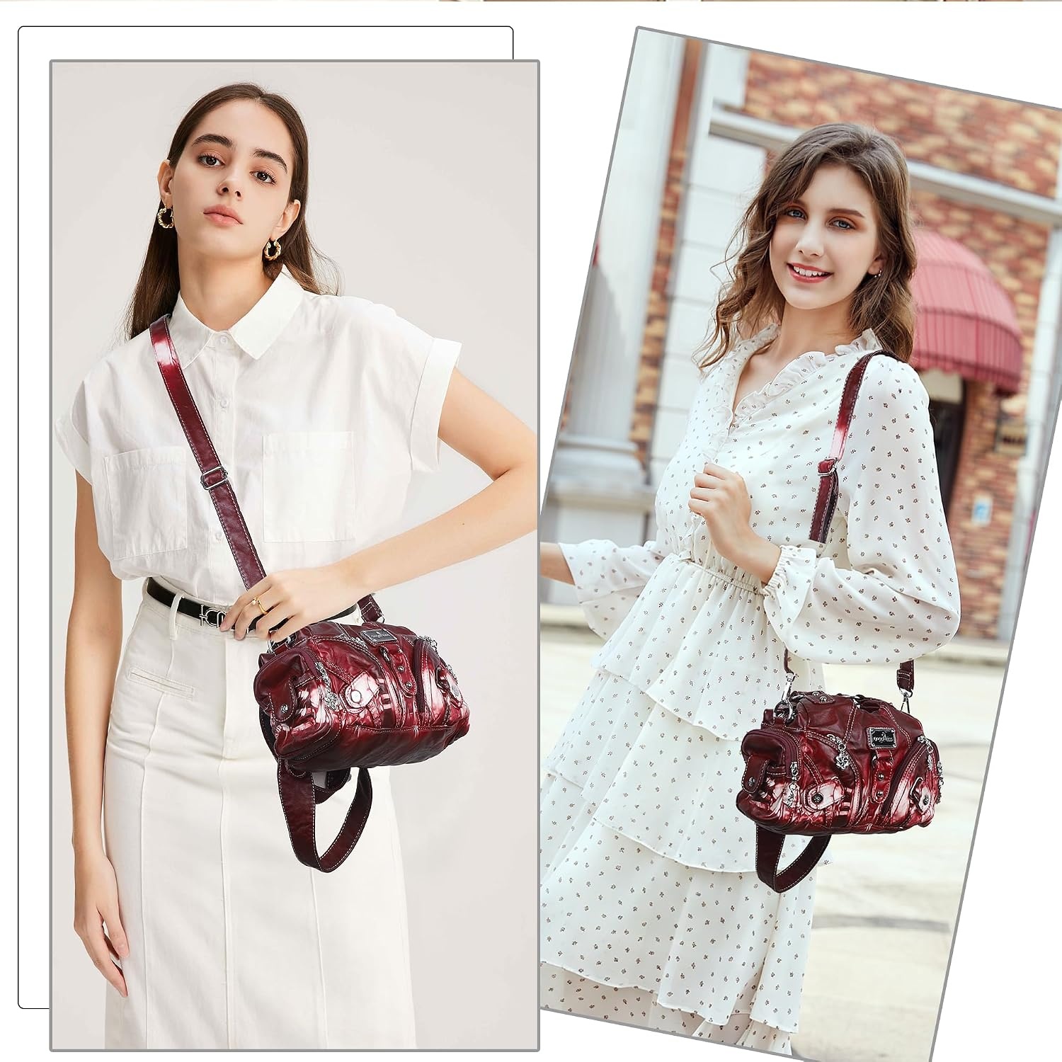image:imageAngel Kiss Purses for Women Small Hobo Shoulder Bags Vagen Leather MultiPocket Tote Bag with ZipperRed Tiedye