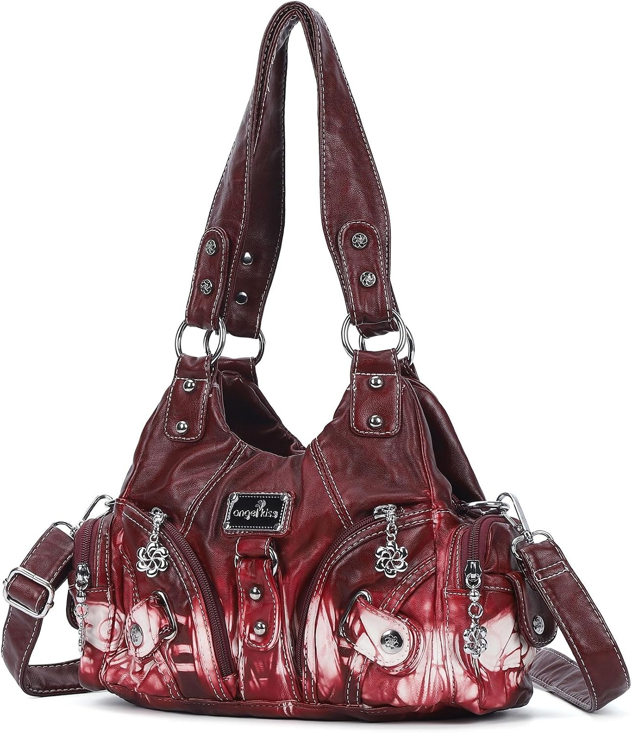 image:imageAngel Kiss Purses for Women Small Hobo Shoulder Bags Vagen Leather MultiPocket Tote Bag with ZipperRed Tiedye