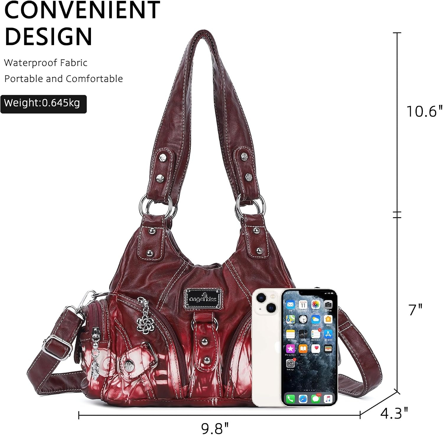 image:imageAngel Kiss Purses for Women Small Hobo Shoulder Bags Vagen Leather MultiPocket Tote Bag with ZipperRed Tiedye