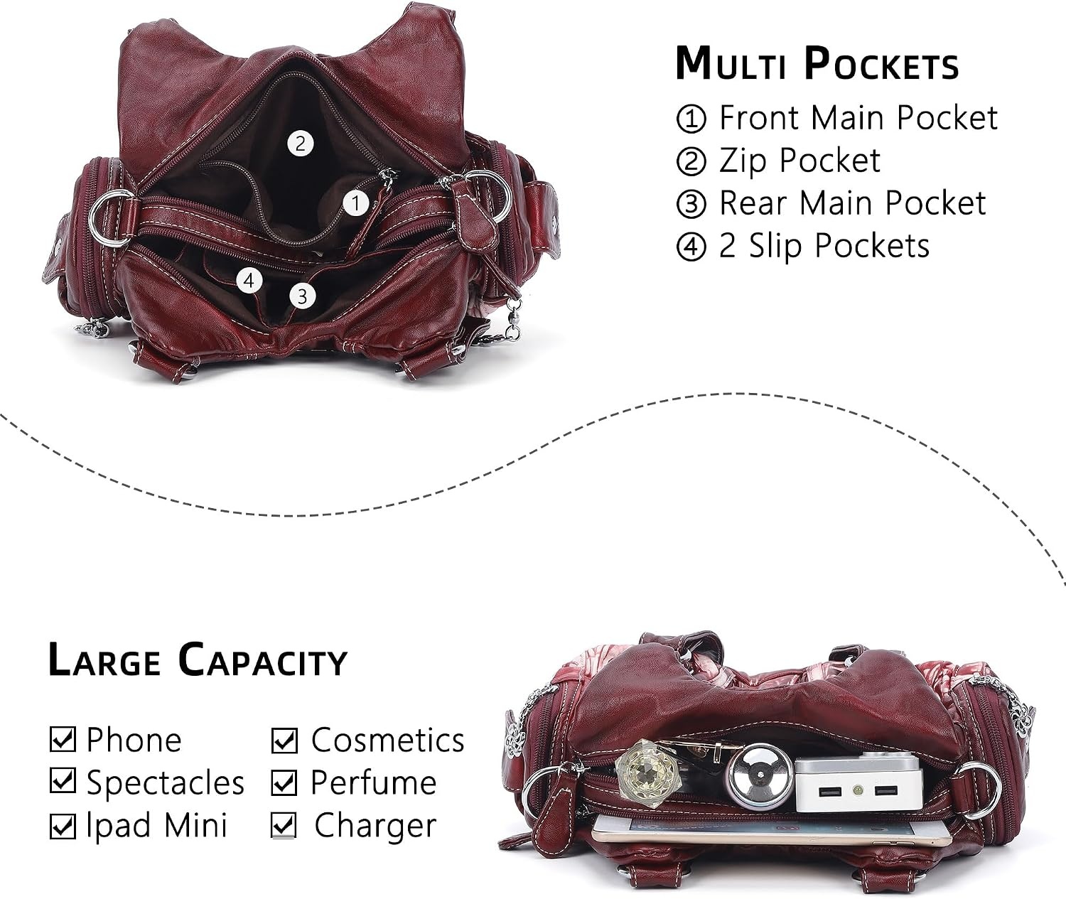 image:imageAngel Kiss Purses for Women Small Hobo Shoulder Bags Vagen Leather MultiPocket Tote Bag with ZipperRed Tiedye