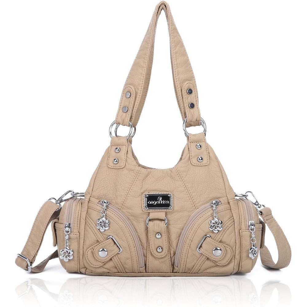 image:imageAngel Kiss Purses for Women Small Hobo Shoulder Bags Vagen Leather MultiPocket Tote Bag with ZipperApricot