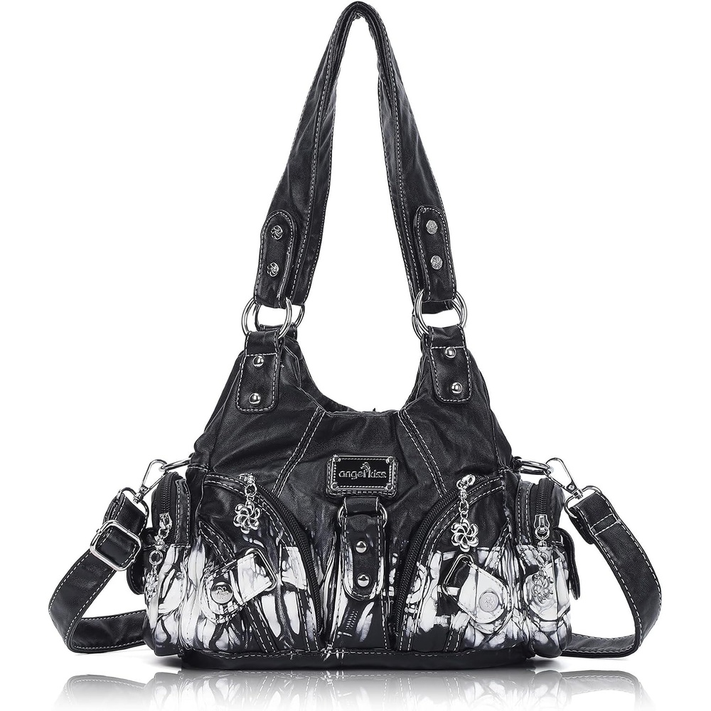 image:imageAngel Kiss Purses for Women Small Hobo Shoulder Bags Vagen Leather MultiPocket Tote Bag with ZipperBlack Tiedye