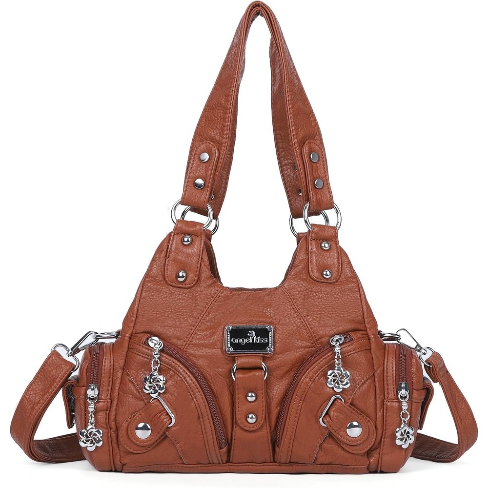image:imageAngel Kiss Purses for Women Small Hobo Shoulder Bags Vagen Leather MultiPocket Tote Bag with ZipperBrown